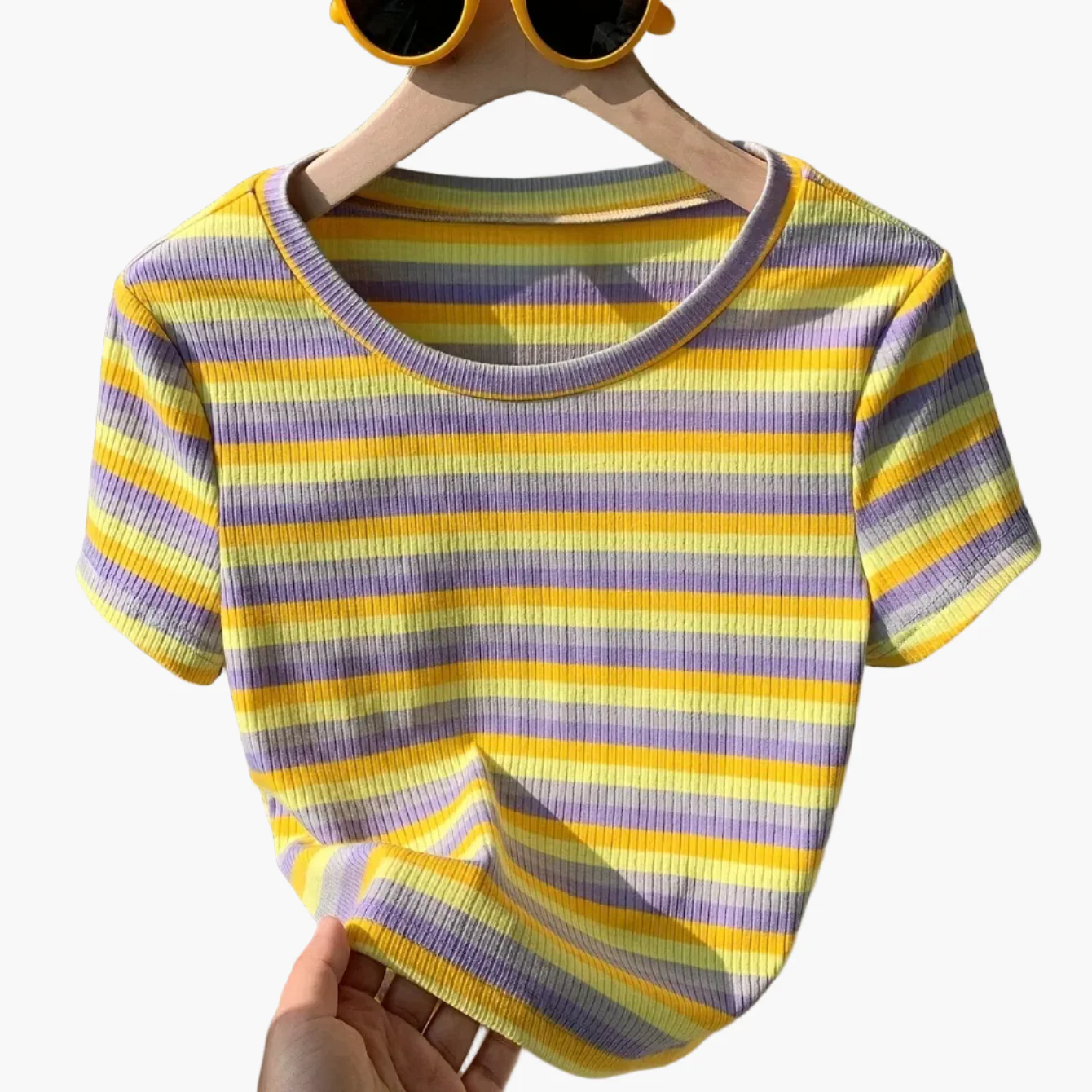 Damen Kurzarm T-Shirt mit Streifenmuster – Modernes Freizeitshirt im Retro-Stil - Image 14