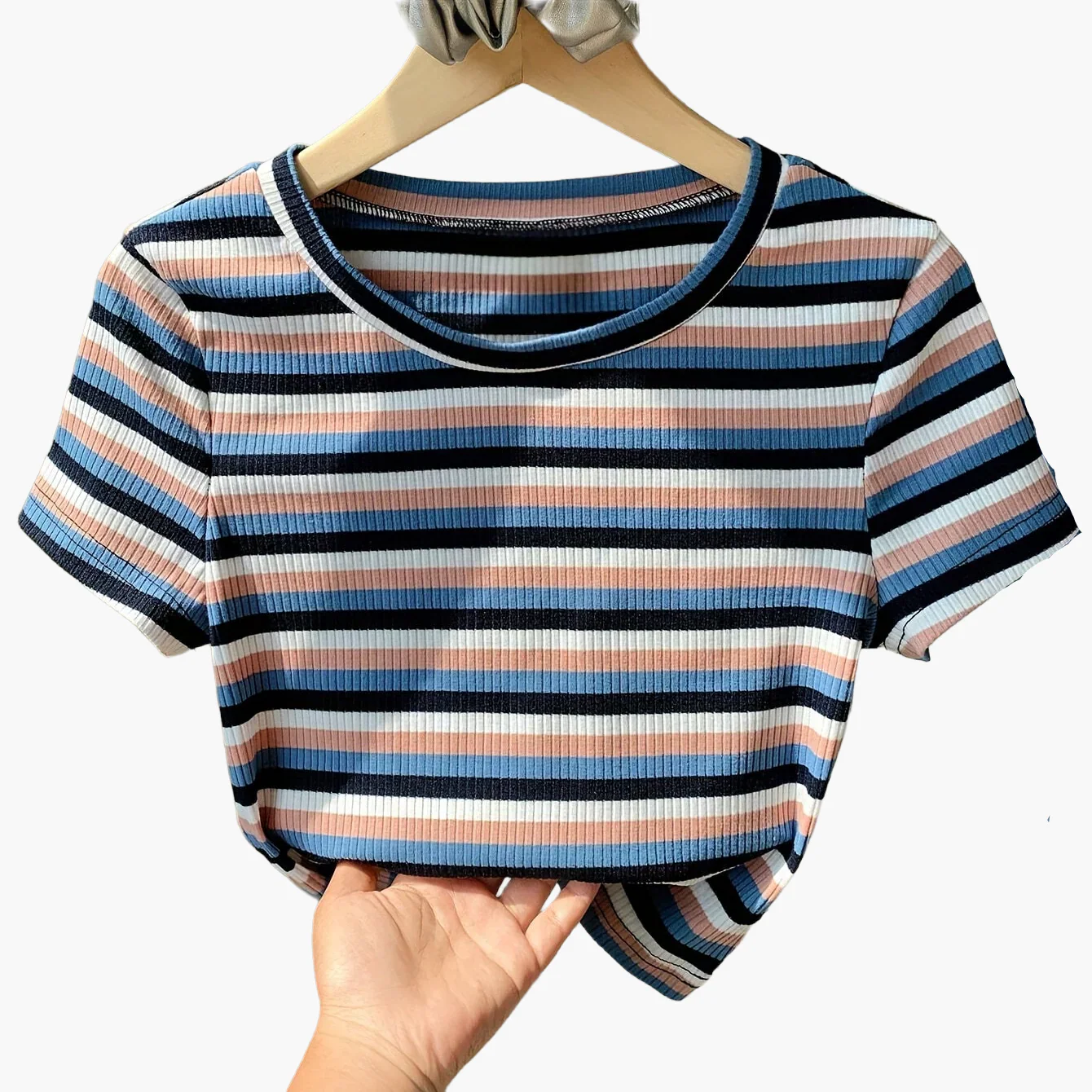 Damen Kurzarm T-Shirt mit Streifenmuster – Modernes Freizeitshirt im Retro-Stil - Image 15