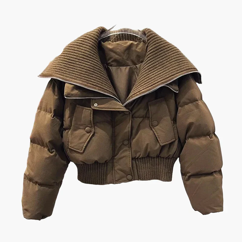 Damen Kurze Steppjacke mit großem Kragen – Modische Winterjacke für Alltag und Freizeit