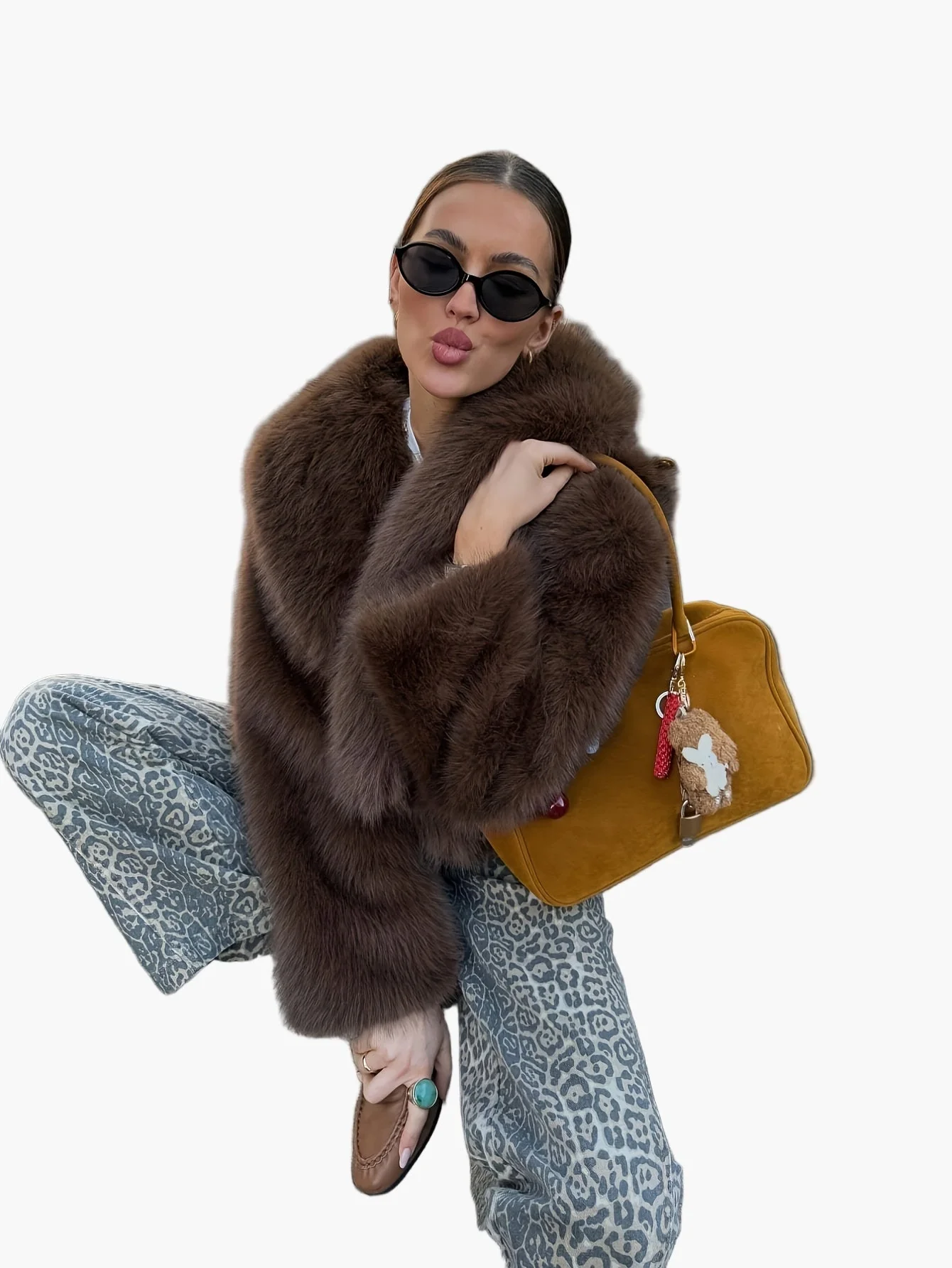 Damen Kurzjacke Kunstfell Elegant Winterjacke für Freizeit & Ausgehen - Image 5
