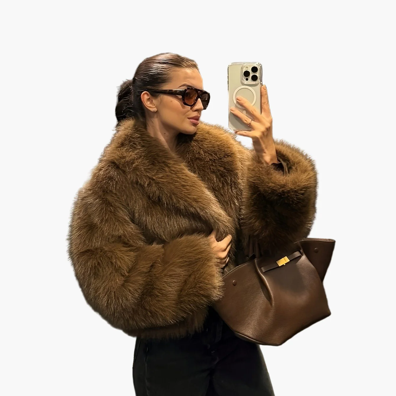 Damen Kurzjacke Kunstfell Elegant Winterjacke für Freizeit & Ausgehen - Image 8