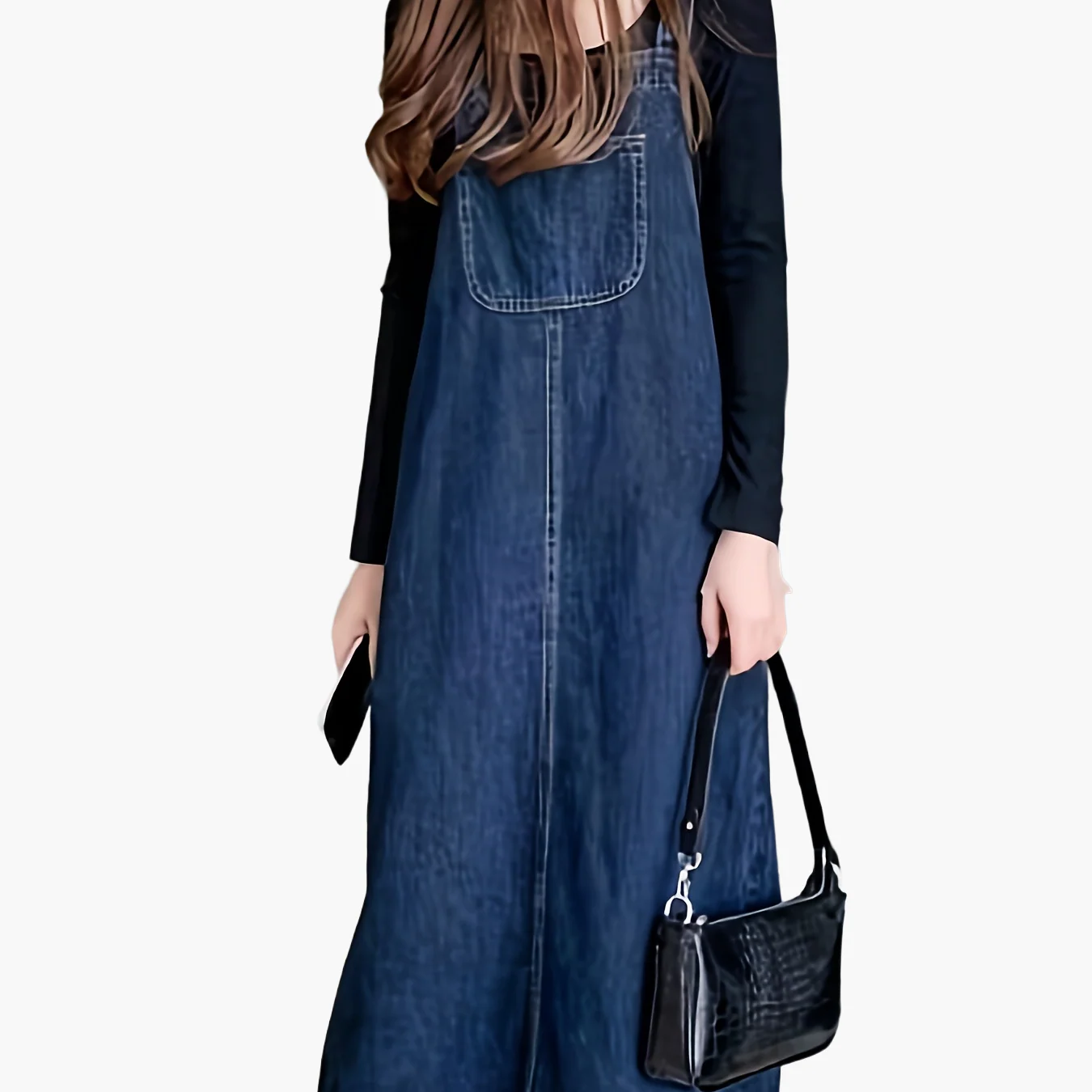 Damen Latzkleid Jeans-Look Freizeit Midi Kleid mit Tasche – Modisches Pinafore für Alltag und City - Image 13