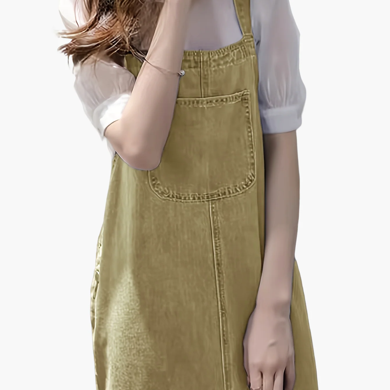 Damen Latzkleid Jeans-Look Freizeit Midi Kleid mit Tasche – Modisches Pinafore für Alltag und City - Image 15