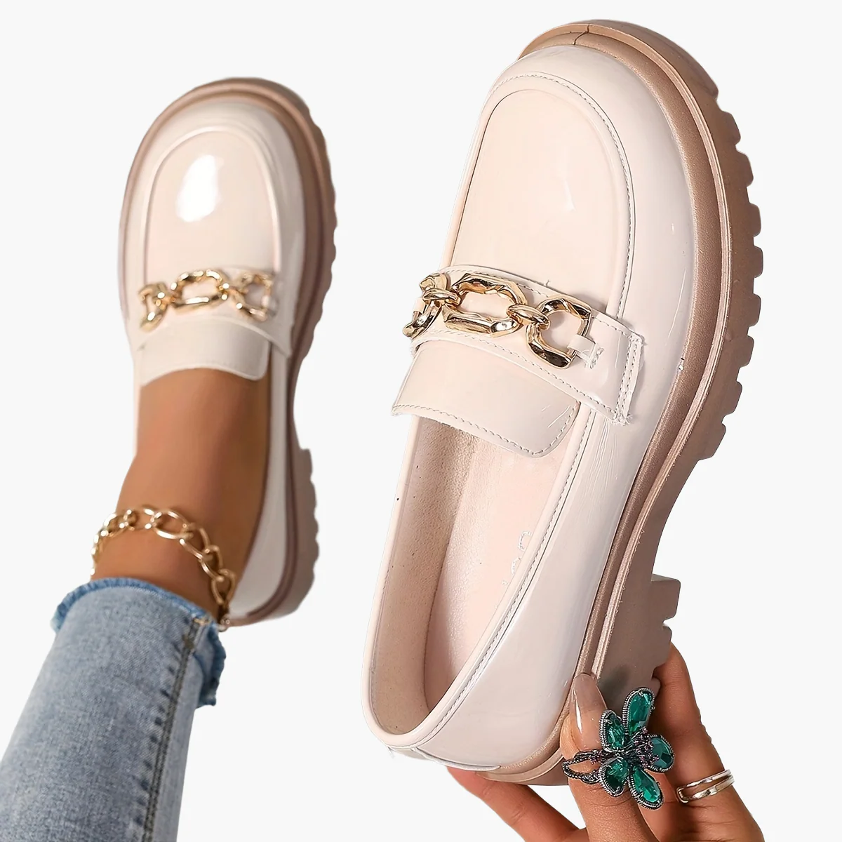 Damen Loafer mit Ketten-Detail und Plateau – Modischer Slip-On für Alltag und Freizeit - Image 8