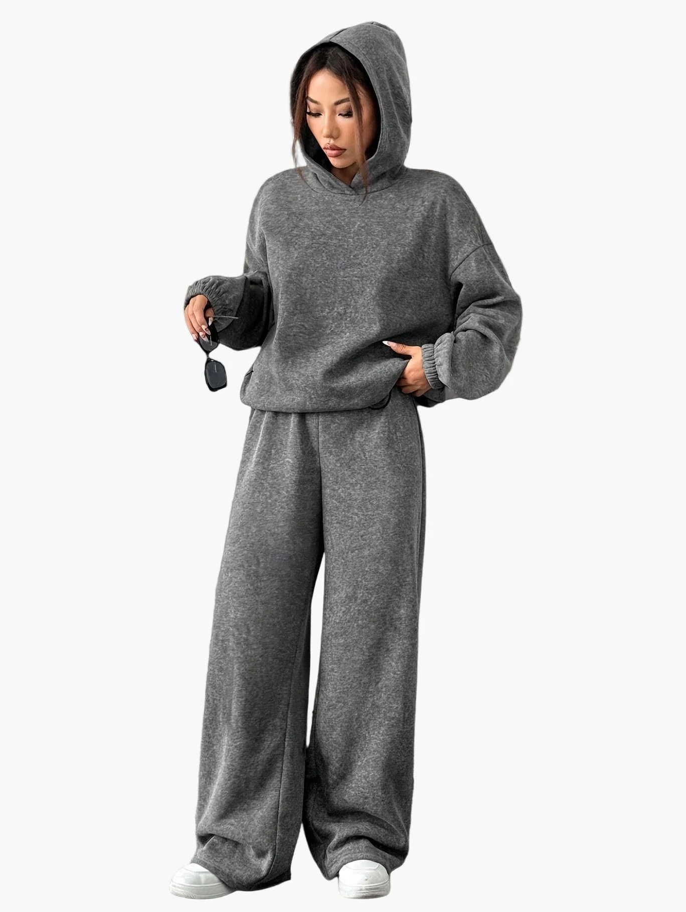 Damen Lounge Set mit Kapuzenpullover und Weitbein-Hose für Freizeit und Sport