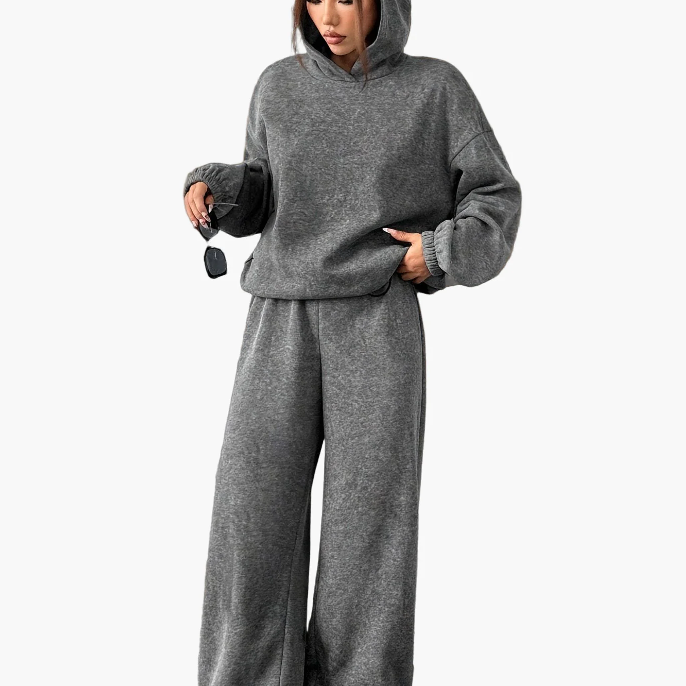 Damen Lounge Set mit Kapuzenpullover und Weitbein-Hose für Freizeit und Sport - Image 4