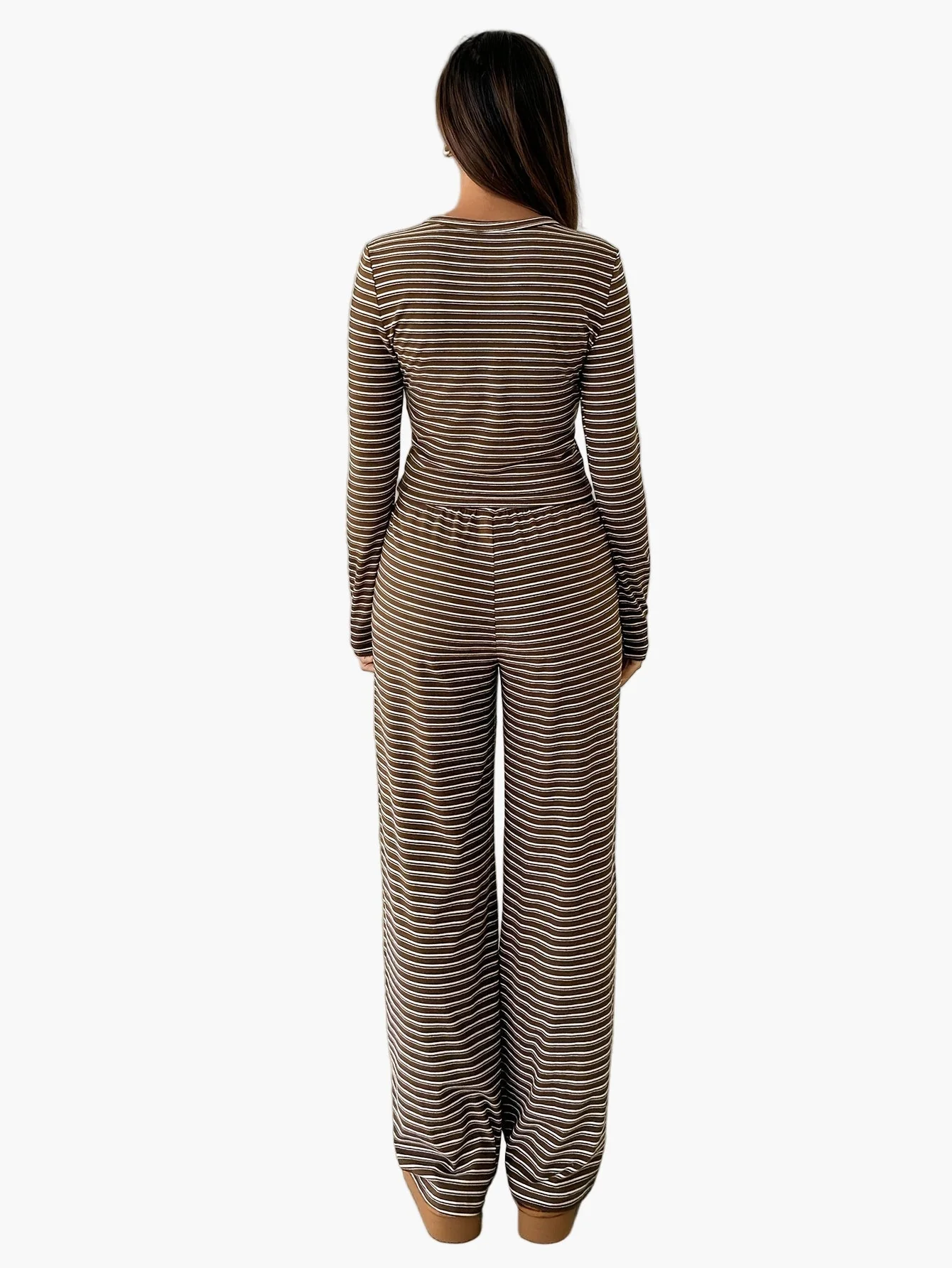 Damen Lounge Set mit Streifenmuster – Bequemer Freizeitanzug mit Langarmshirt und Hose - Image 2