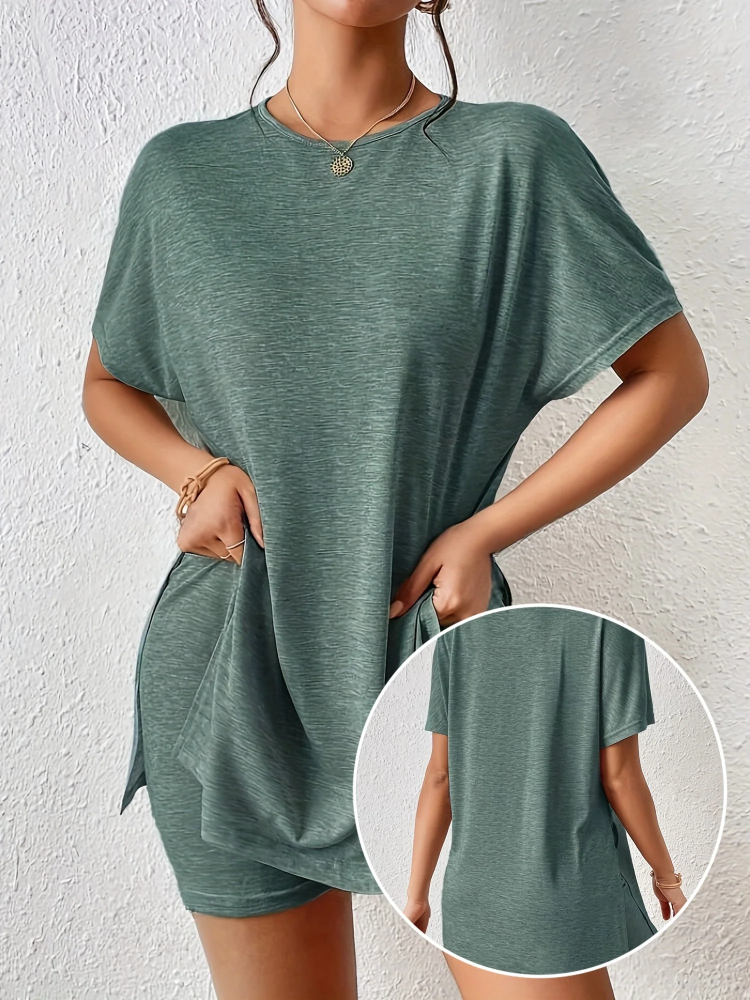 Damen Lounge Set Zweiteiler Kurzarm T-Shirt mit Shorts Eleganter Freizeitlook