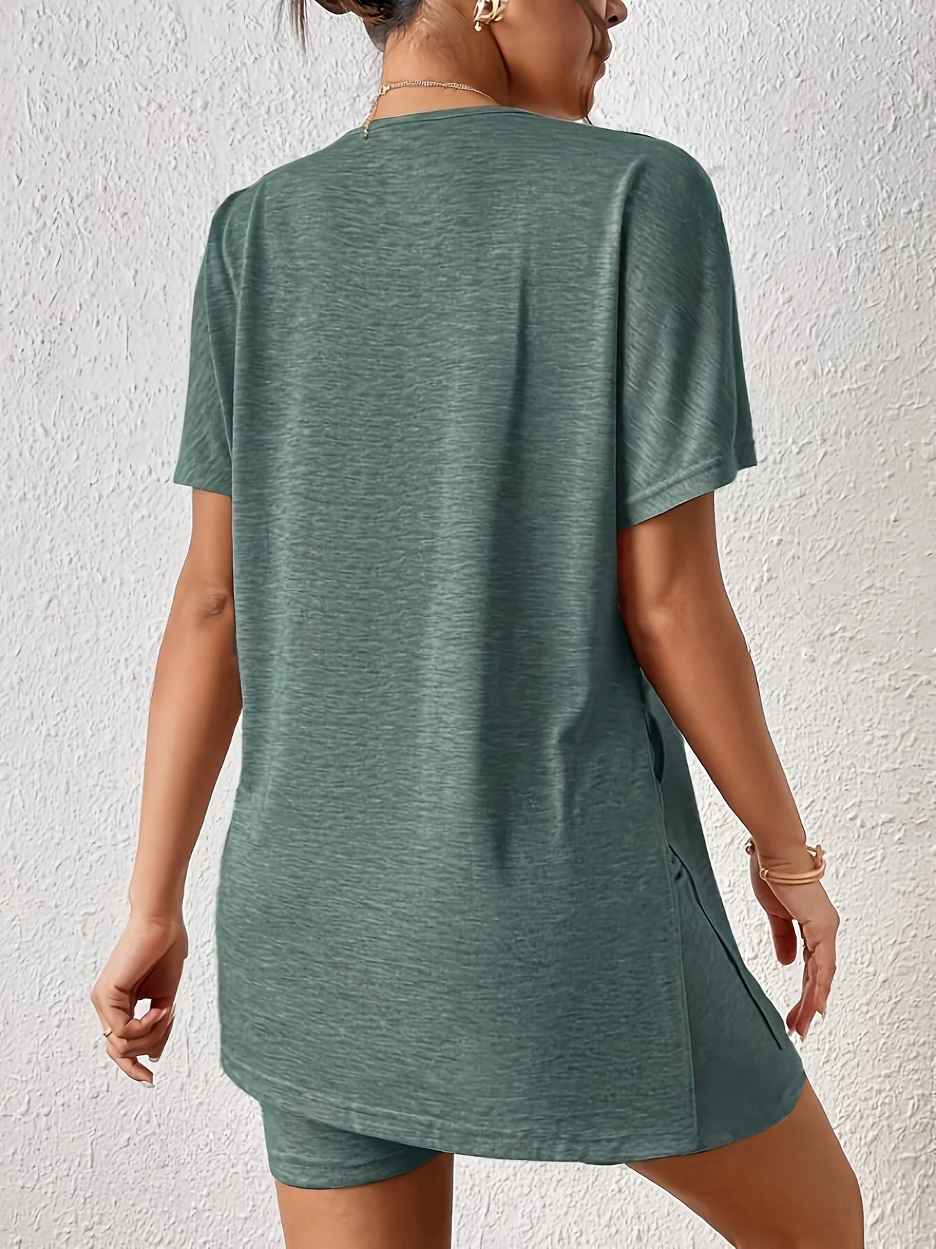Damen Lounge Set Zweiteiler Kurzarm T-Shirt mit Shorts Eleganter Freizeitlook - Image 5
