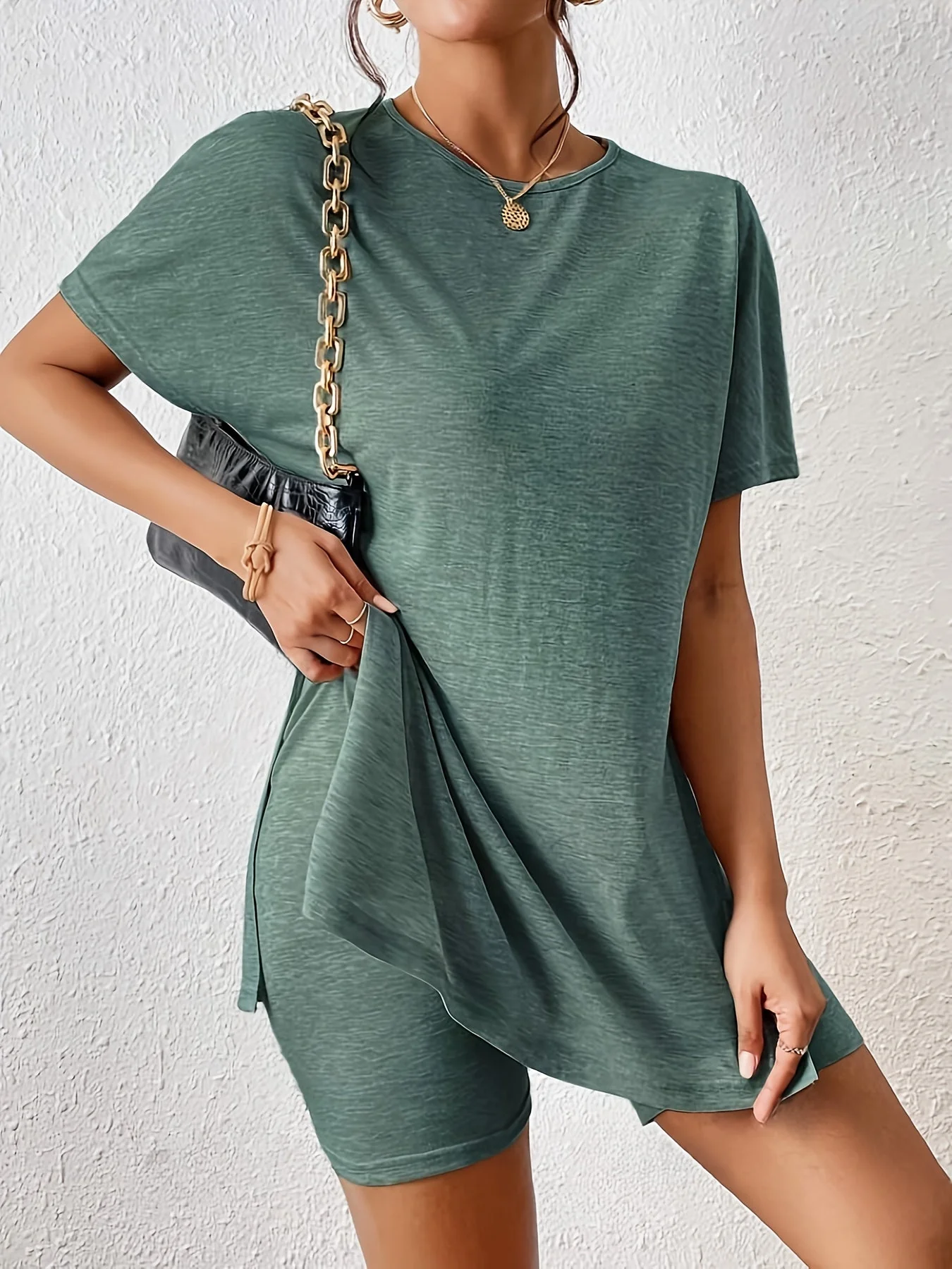 Damen Lounge Set Zweiteiler Kurzarm T-Shirt mit Shorts Eleganter Freizeitlook - Image 8