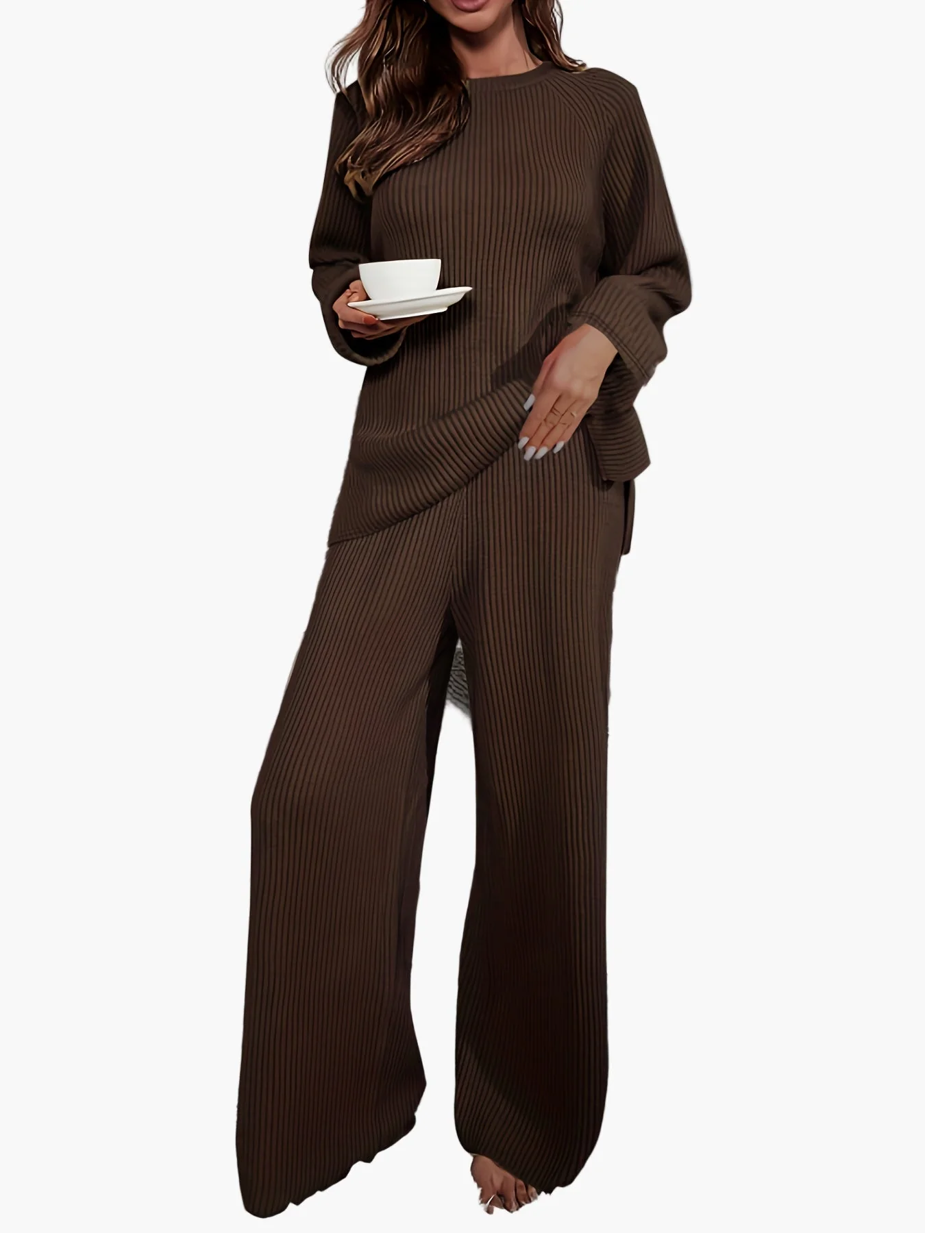 Damen Lounge Set Zweiteiler mit weitem Bein – Bequemes Freizeit Outfit für Zuhause und Alltag
