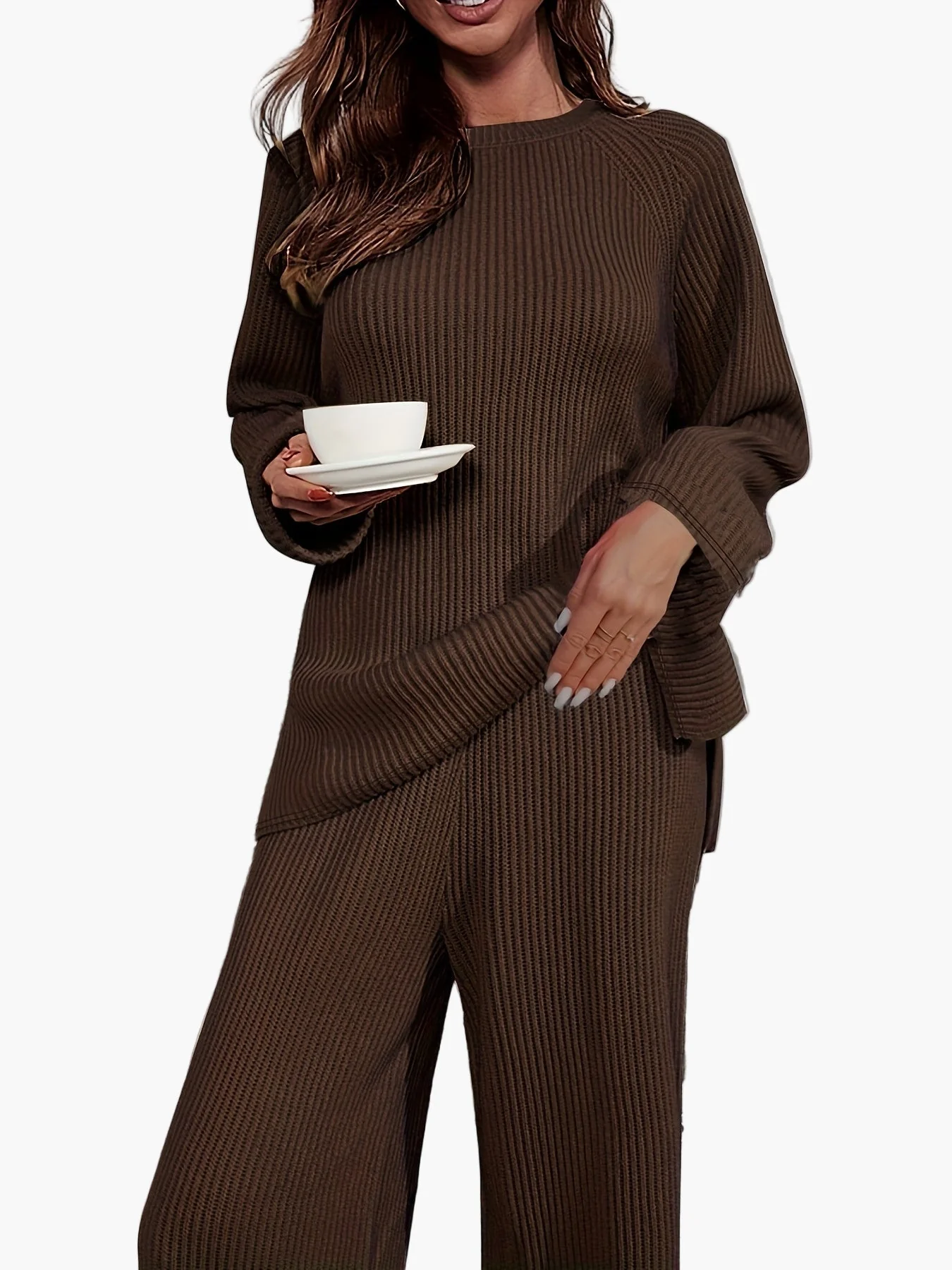 Damen Lounge Set Zweiteiler mit weitem Bein – Bequemes Freizeit Outfit für Zuhause und Alltag - Image 3
