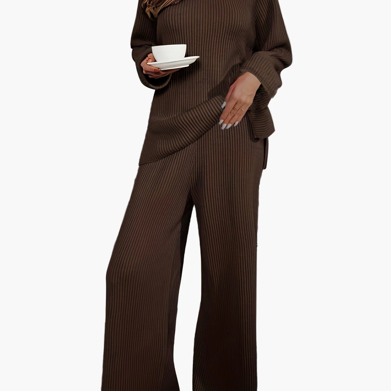 Damen Lounge Set Zweiteiler mit weitem Bein – Bequemes Freizeit Outfit für Zuhause und Alltag - Image 4