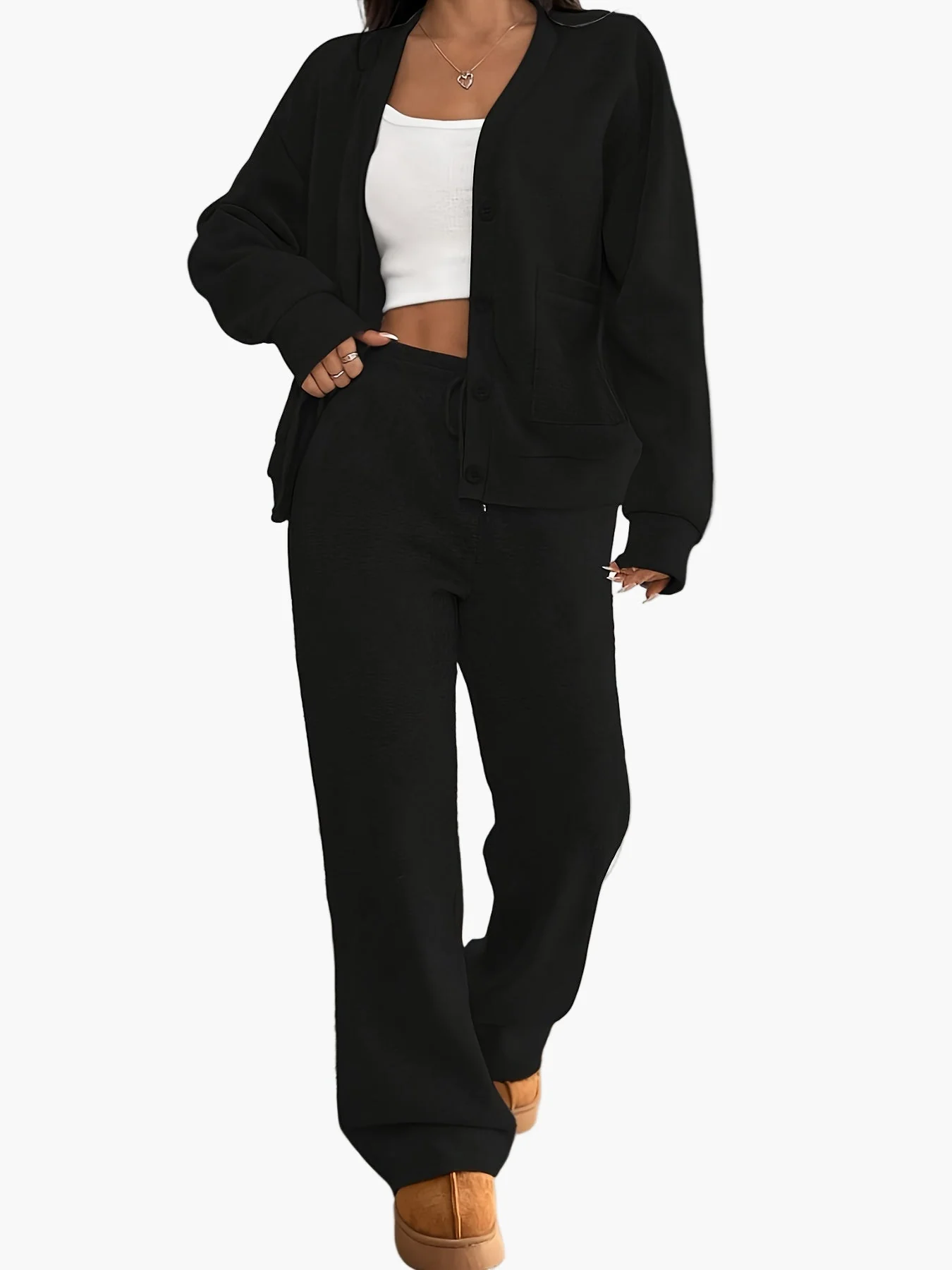 Damen Loungewear Set – Bequemer Freizeitanzug mit Knopfleiste für Zuhause und Alltag - Image 2