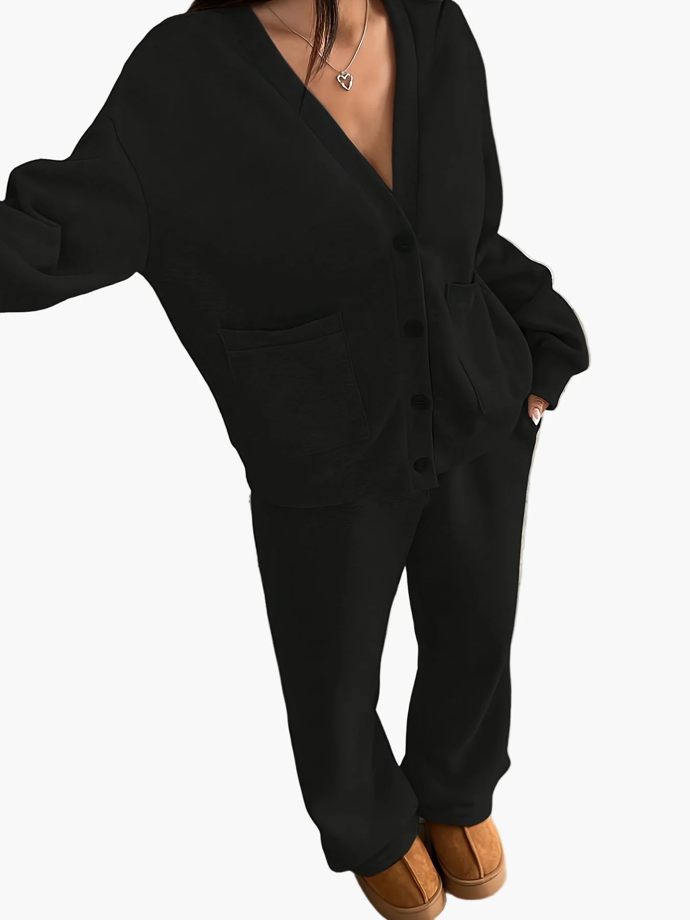 Damen Loungewear Set – Bequemer Freizeitanzug mit Knopfleiste für Zuhause und Alltag - Image 6