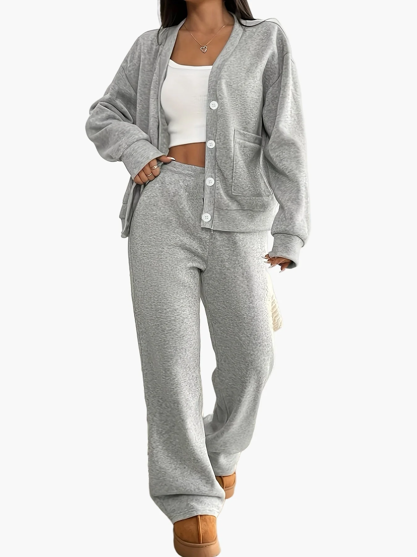 Damen Loungewear Set – Bequemer Freizeitanzug mit Knopfleiste für Zuhause und Alltag - Image 7