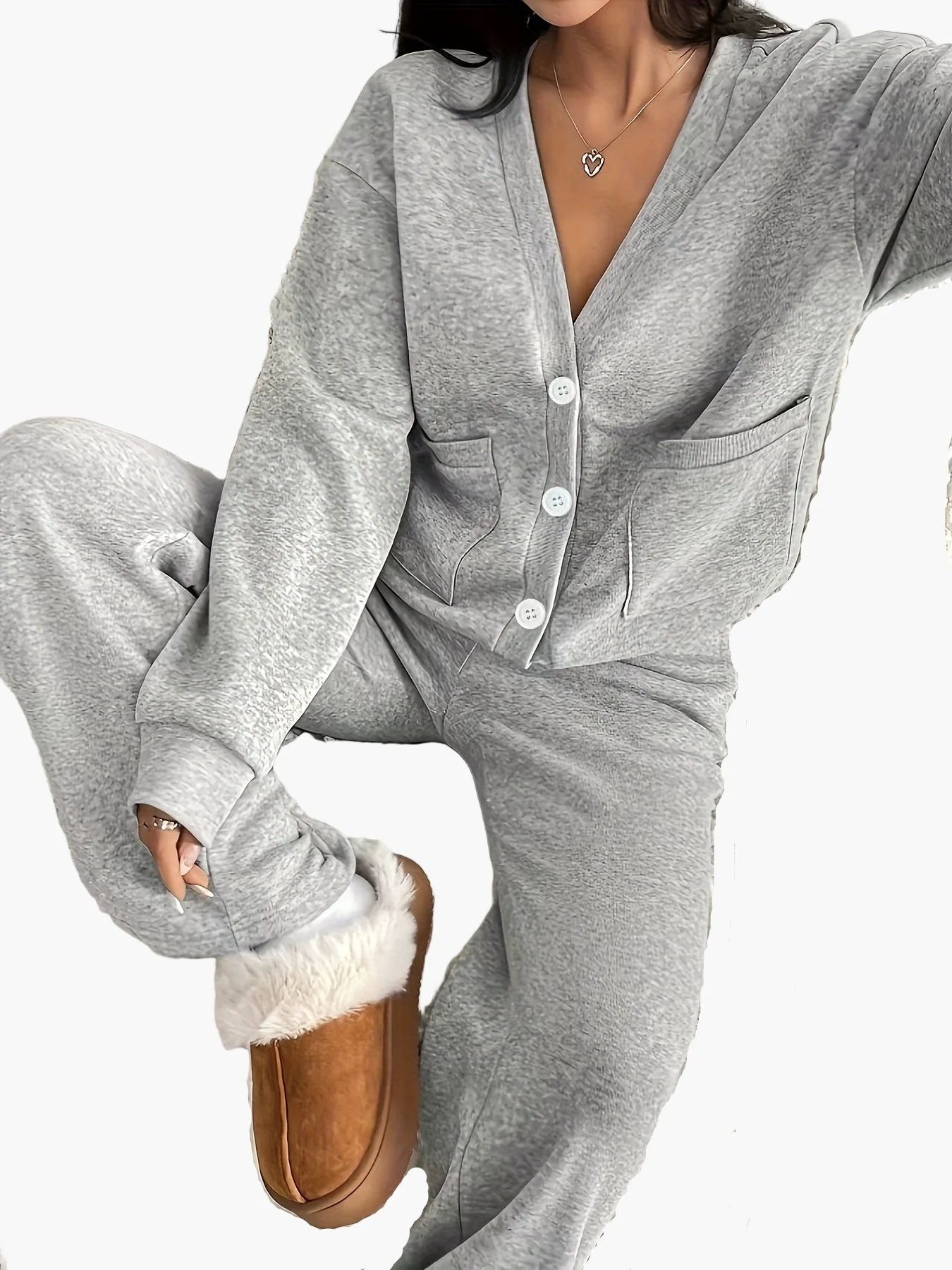 Damen Loungewear Set – Bequemer Freizeitanzug mit Knopfleiste für Zuhause und Alltag - Image 9