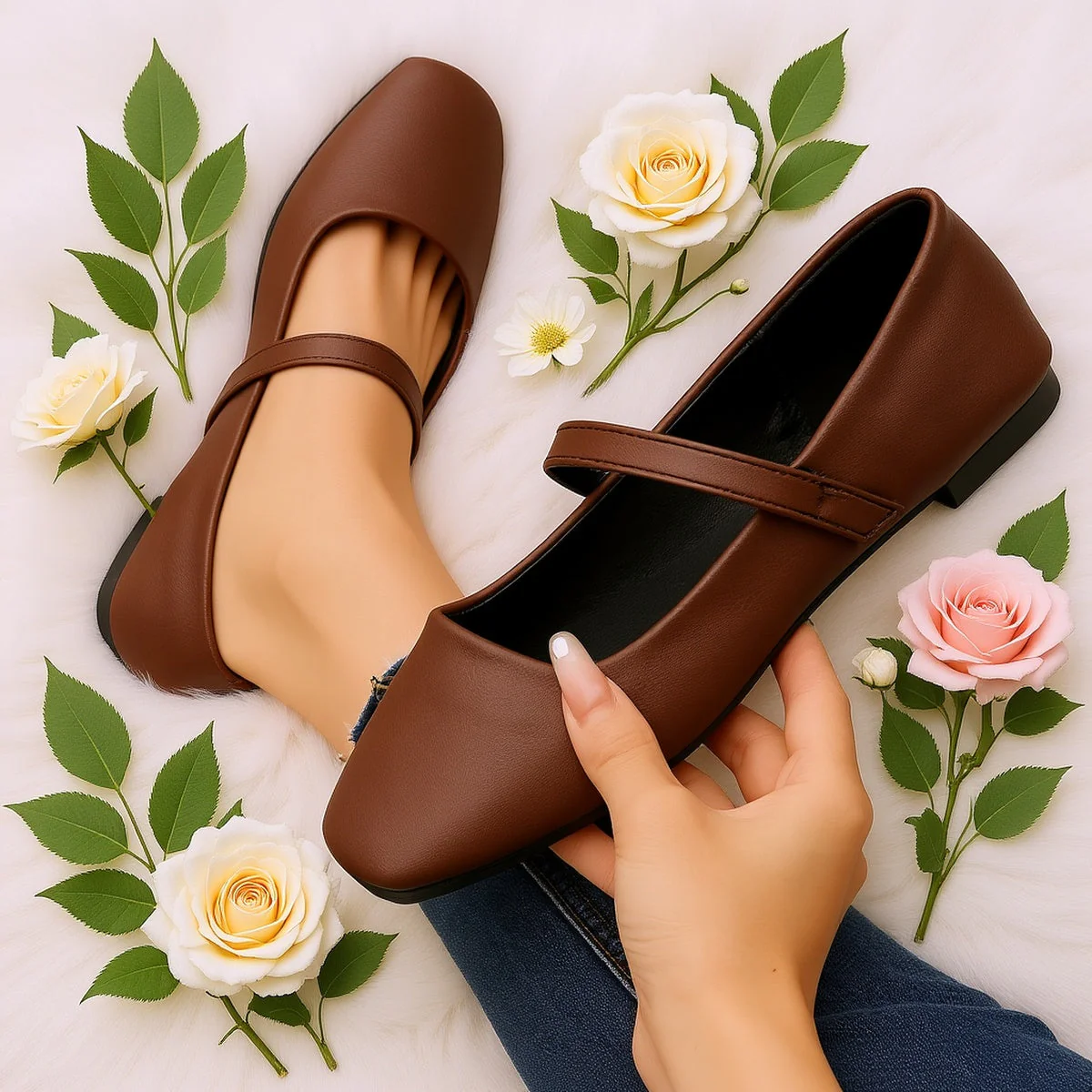 Damen Mary Jane Ballerinas Flach Elegant Alltagsschuhe