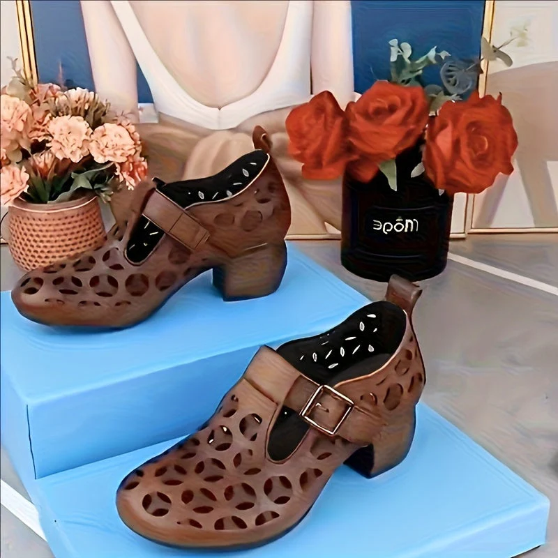 Damen Mary-Jane Blockabsatz Schuhe – Modisch mit Cut-Out-Design, Alltag & Freizeit