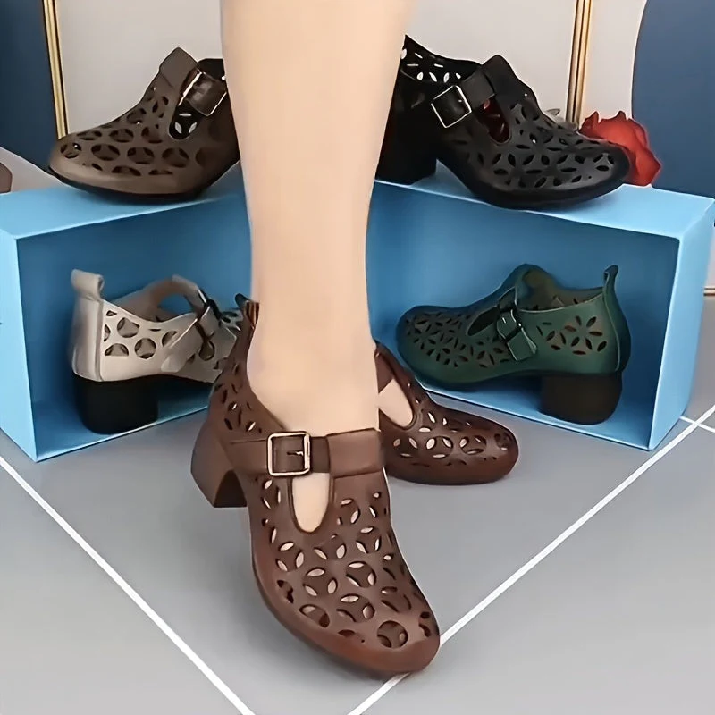 Damen Mary-Jane Blockabsatz Schuhe – Modisch mit Cut-Out-Design, Alltag & Freizeit - Image 3