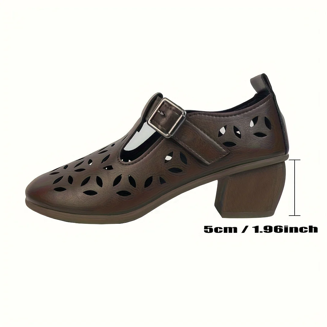 Damen Mary-Jane Blockabsatz Schuhe – Modisch mit Cut-Out-Design, Alltag & Freizeit - Image 4