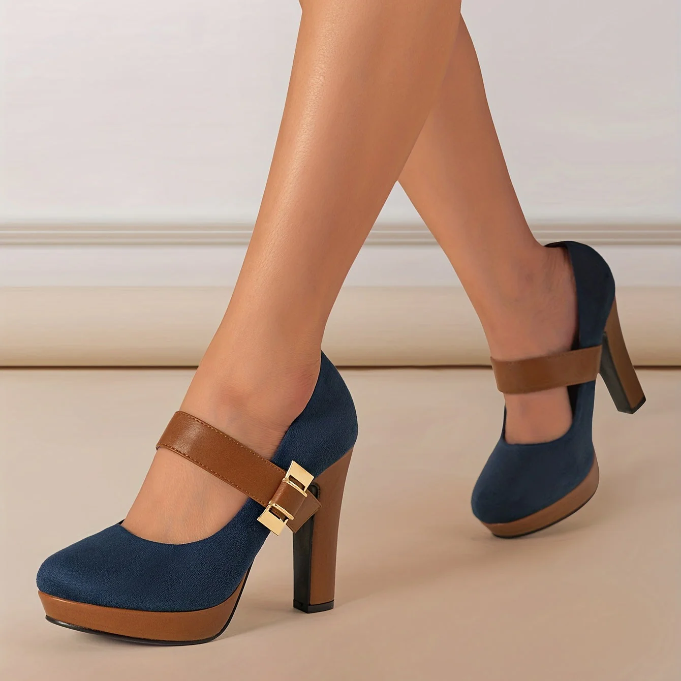 Damen Mary Jane High Heels mit Blockabsatz Elegant für Büro und Anlass