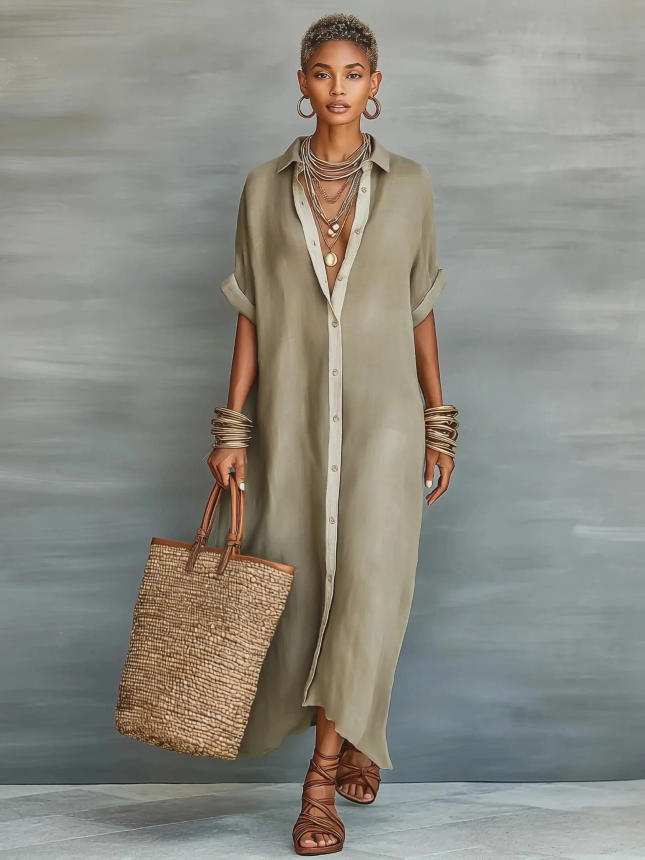 Damen Maxi-Hemdkleid im lässigen Boho-Stil für Urlaub und Sommer