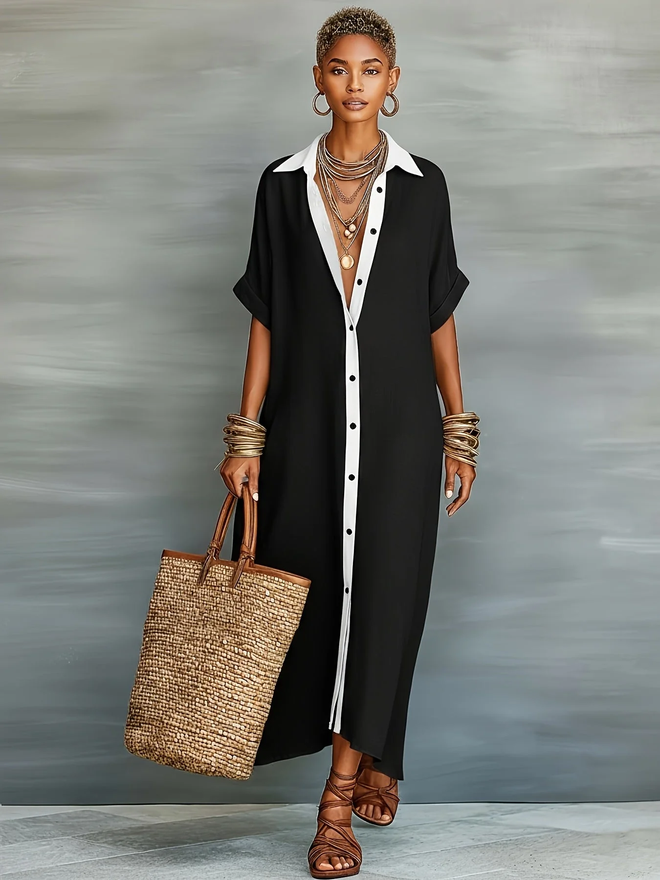 Damen Maxi-Hemdkleid im lässigen Boho-Stil für Urlaub und Sommer - Image 2