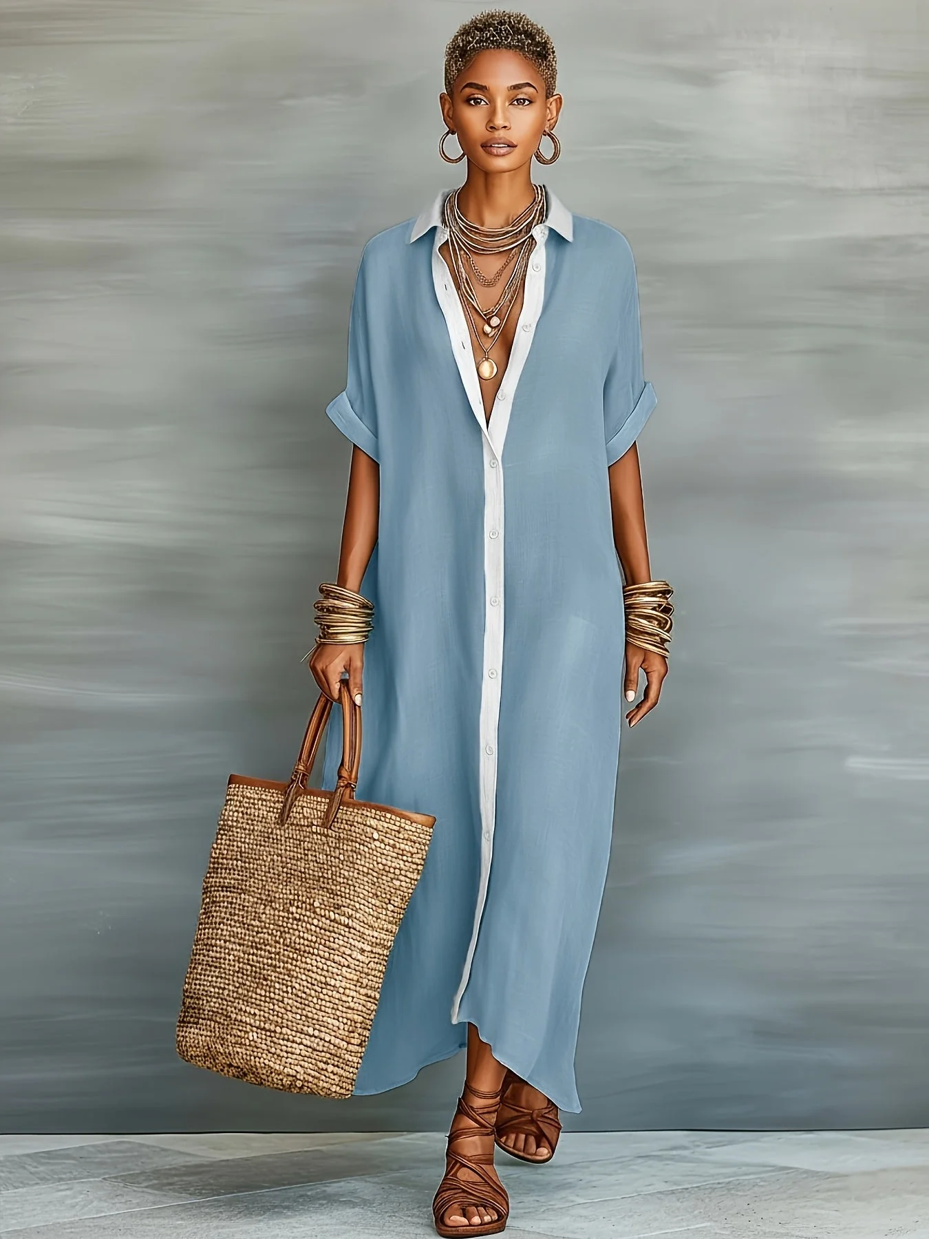 Damen Maxi-Hemdkleid im lässigen Boho-Stil für Urlaub und Sommer - Image 3