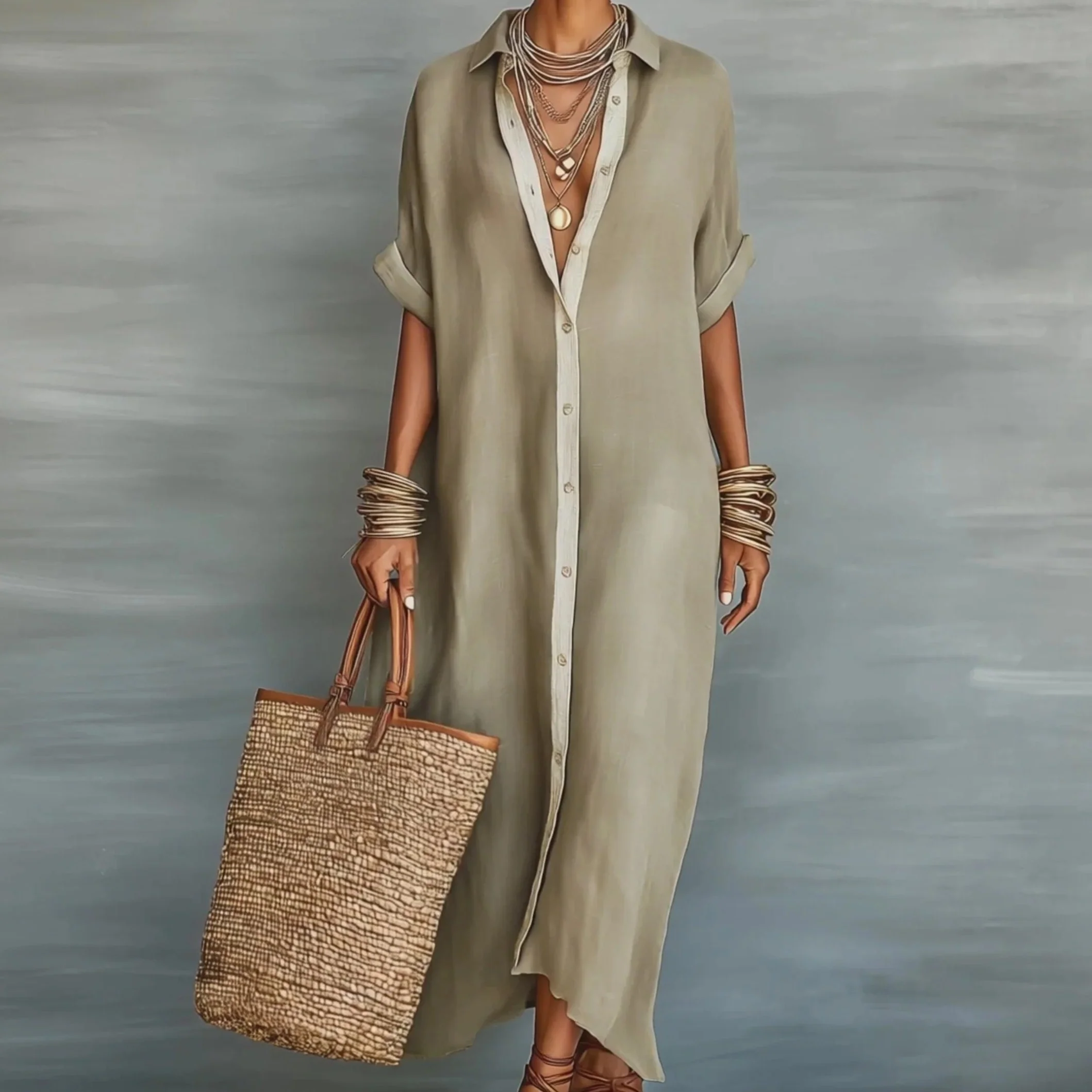 Damen Maxi-Hemdkleid im lässigen Boho-Stil für Urlaub und Sommer - Image 7
