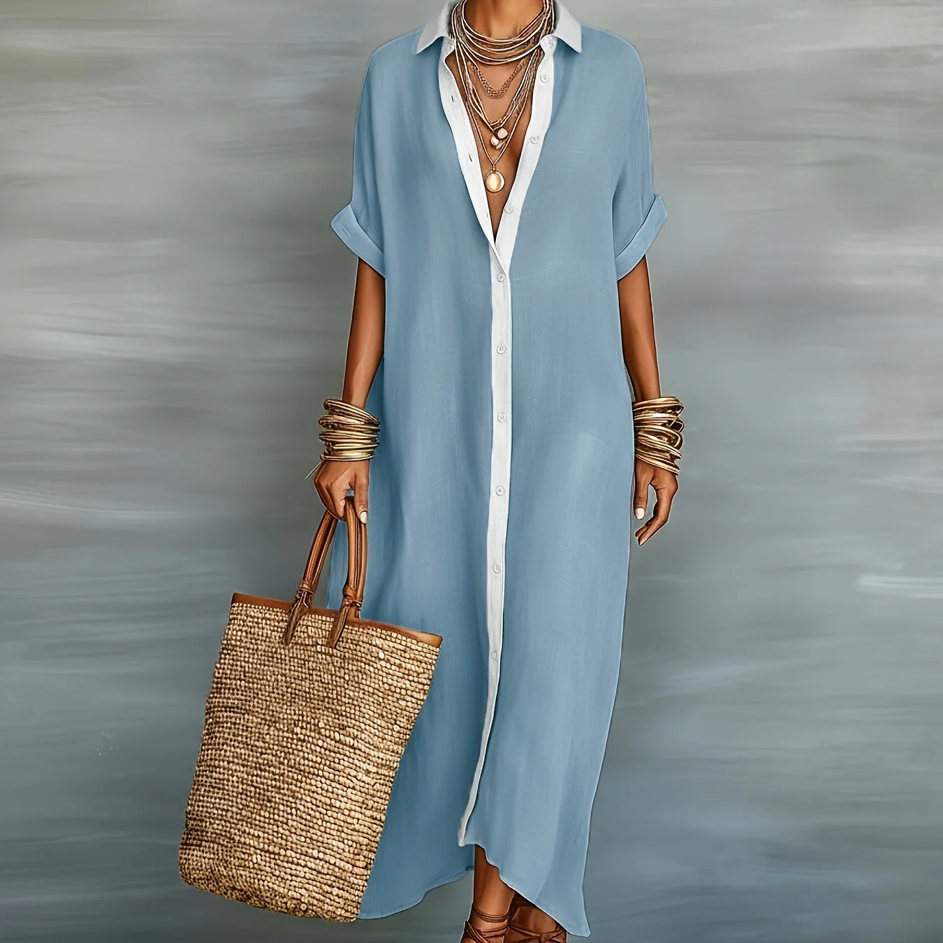 Damen Maxi-Hemdkleid im lässigen Boho-Stil für Urlaub und Sommer - Image 9