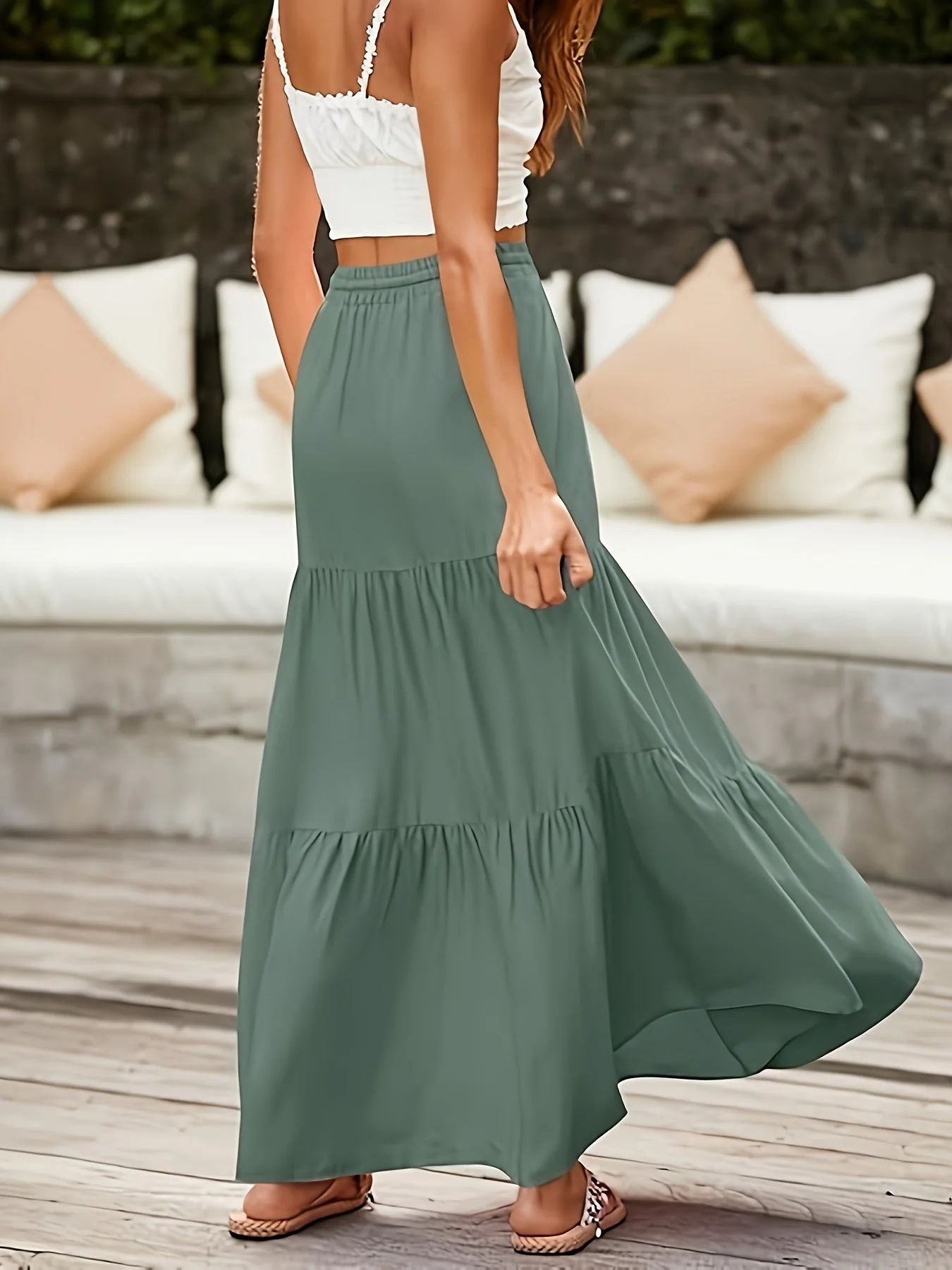 Damen Maxi Stufenrock mit Kordelzug – Boho Sommer Freizeitrock für Alltag & Urlaub - Image 6