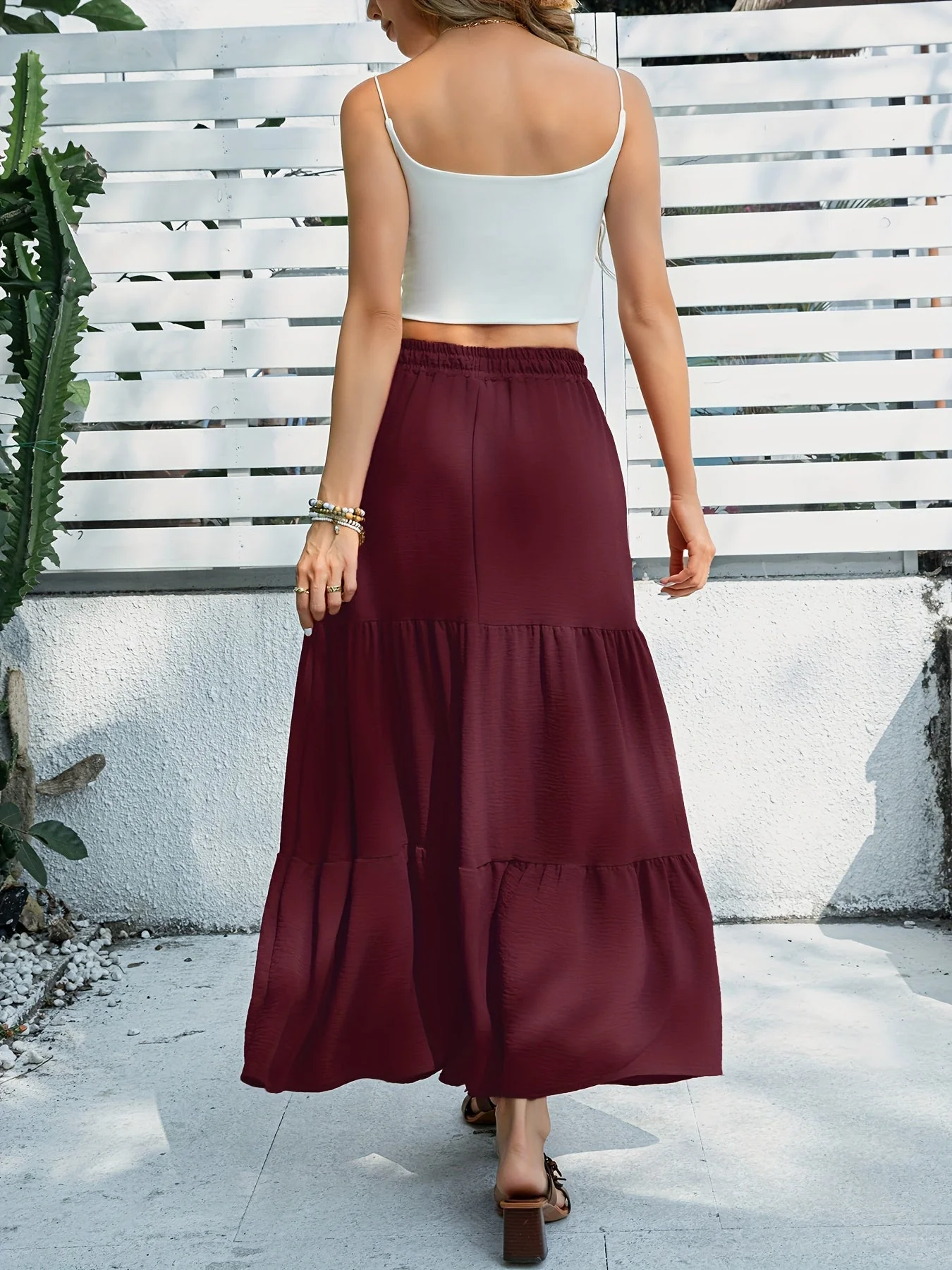 Damen Maxi Stufenrock mit Kordelzug – Boho Sommer Freizeitrock für Alltag & Urlaub - Image 7