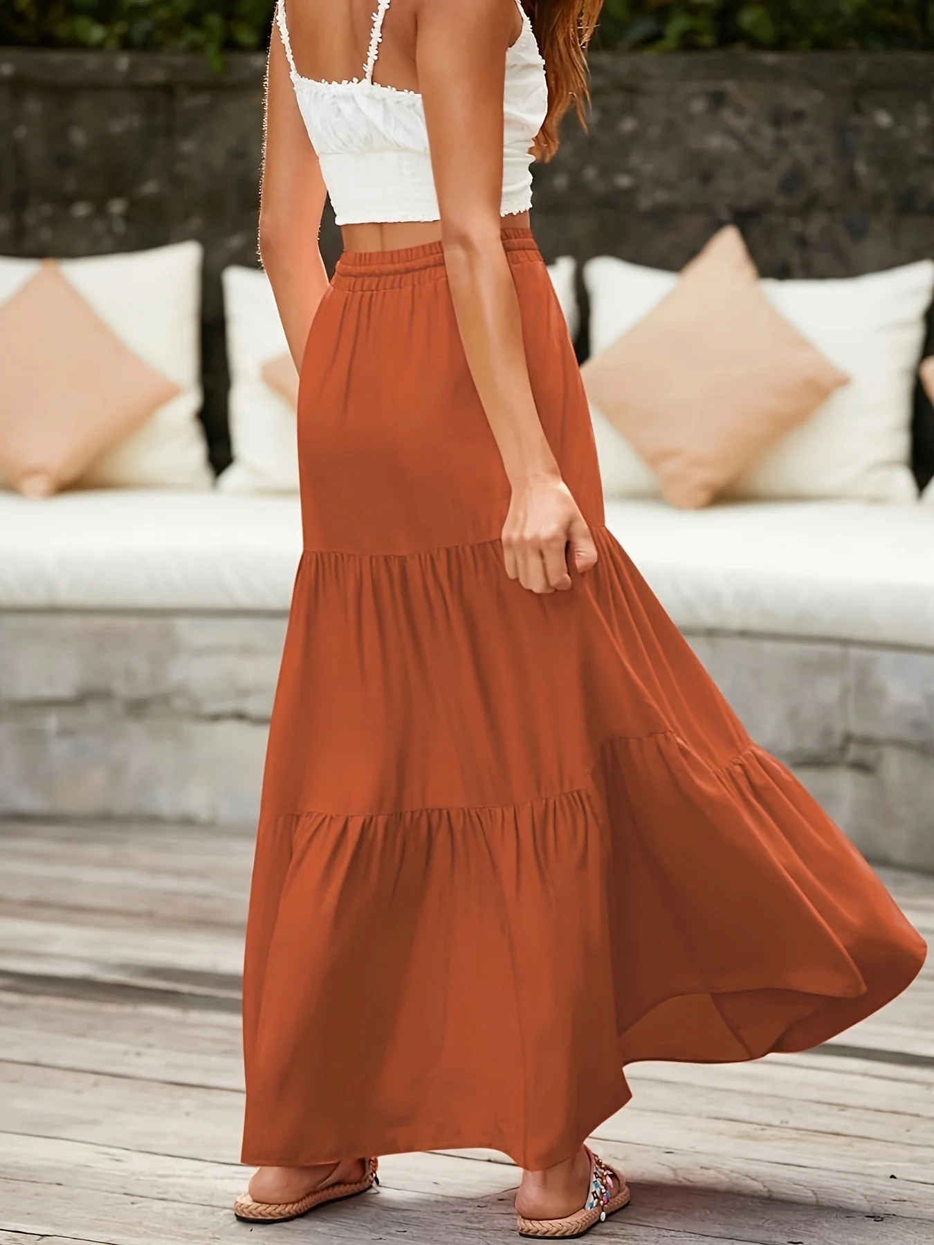 Damen Maxi Stufenrock mit Kordelzug – Boho Sommer Freizeitrock für Alltag & Urlaub - Image 9