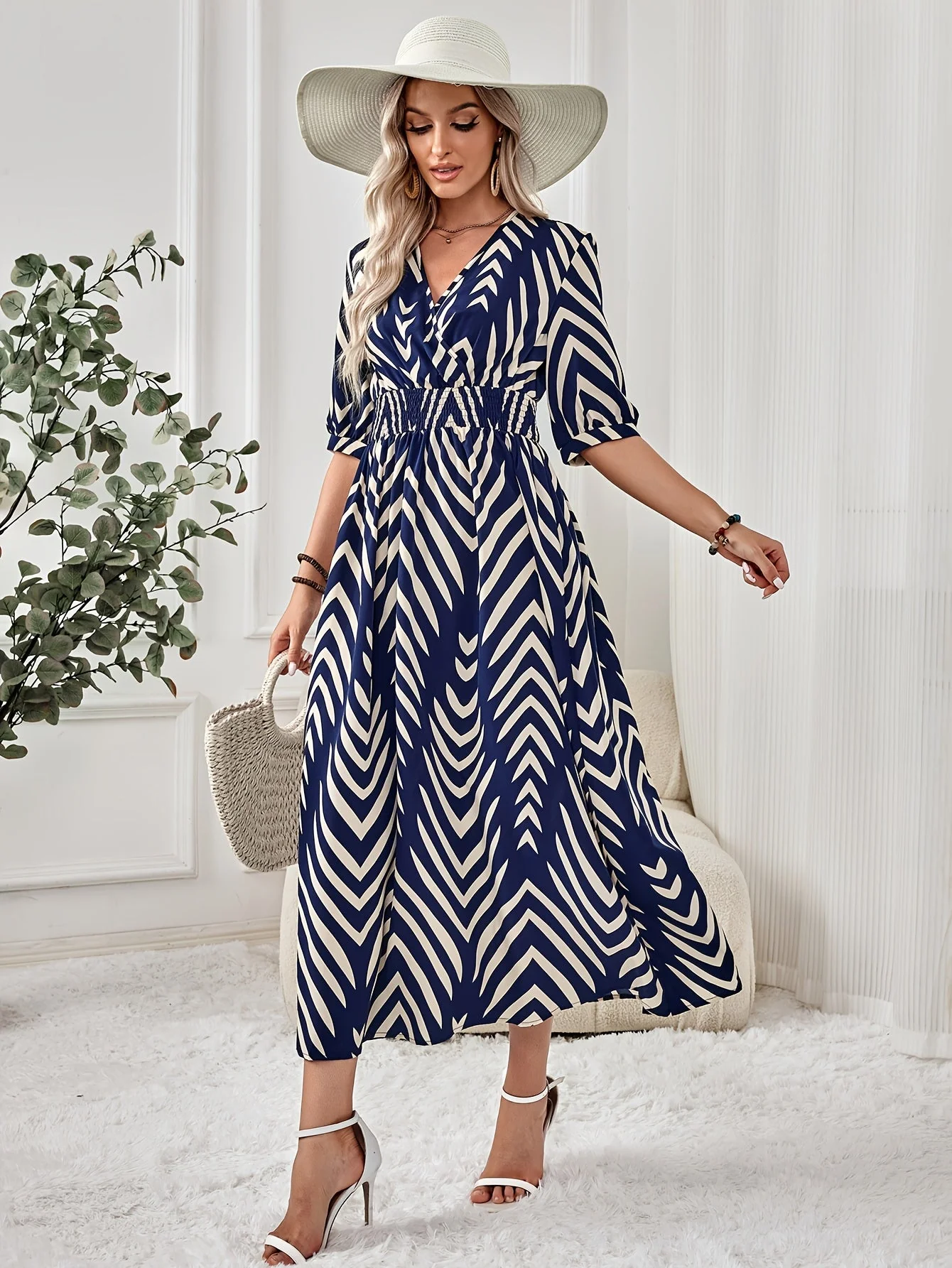 Damen Maxikleid mit Chevron-Muster und Schmeichelhafter Passform – Elegantes Freizeit- und Sommerkleid - Image 6