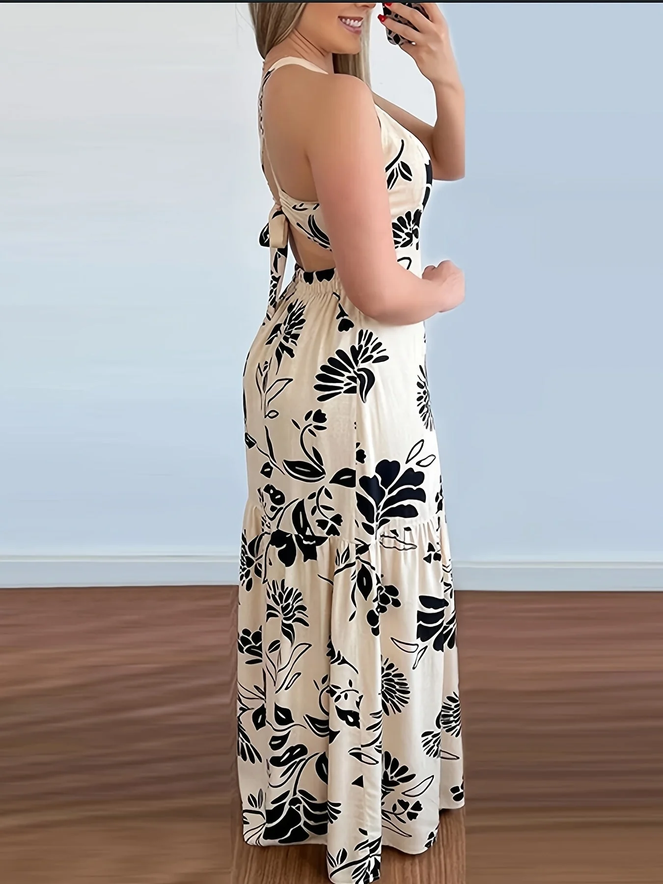 Damen Maxikleid Elegant Fit & Flare mit Blumenmuster für Urlaub und Sommerfeste - Image 2