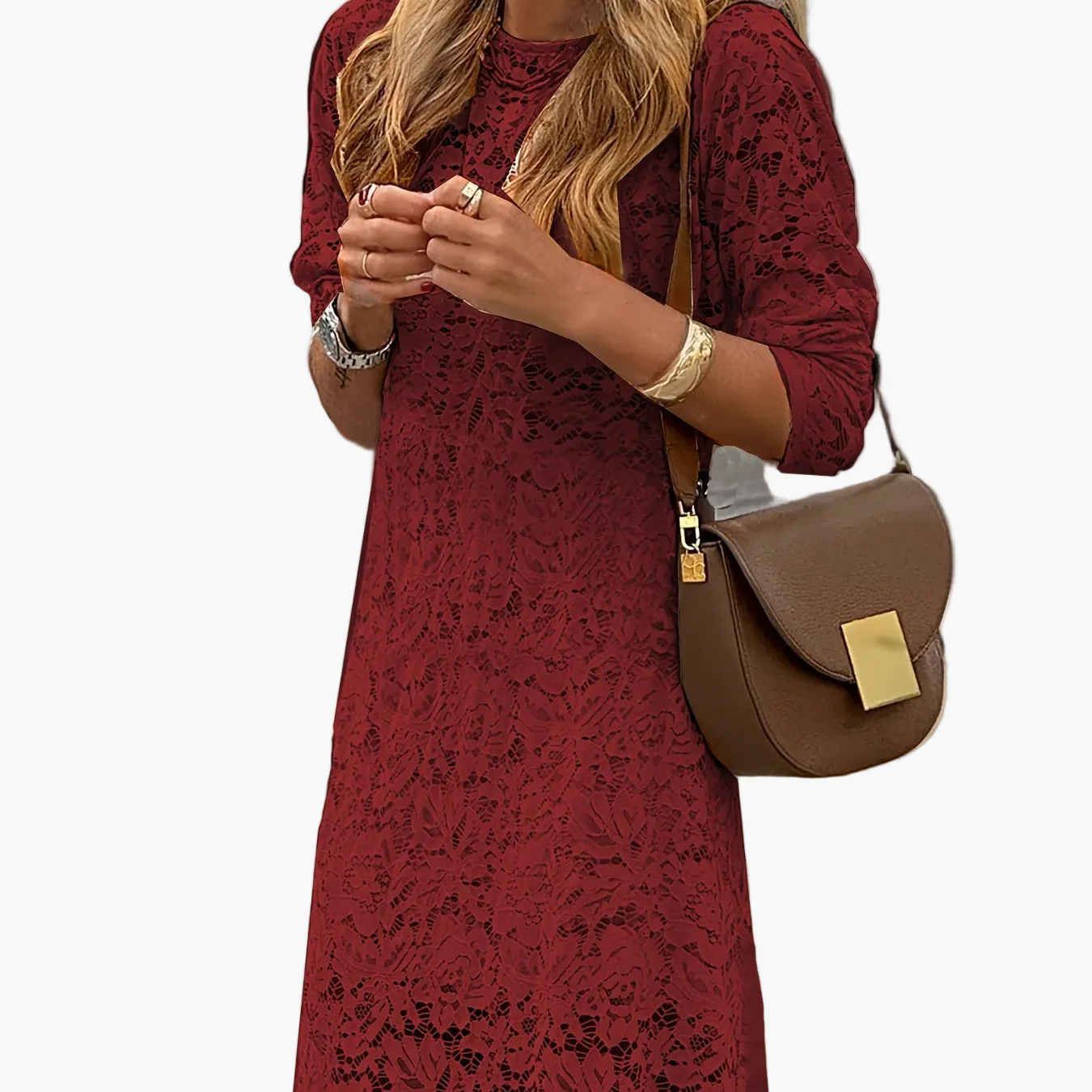 Damen Maxikleid Elegant mit Langarm und Strukturmuster – Perfekt für Alltag und besondere Anlässe - Image 5