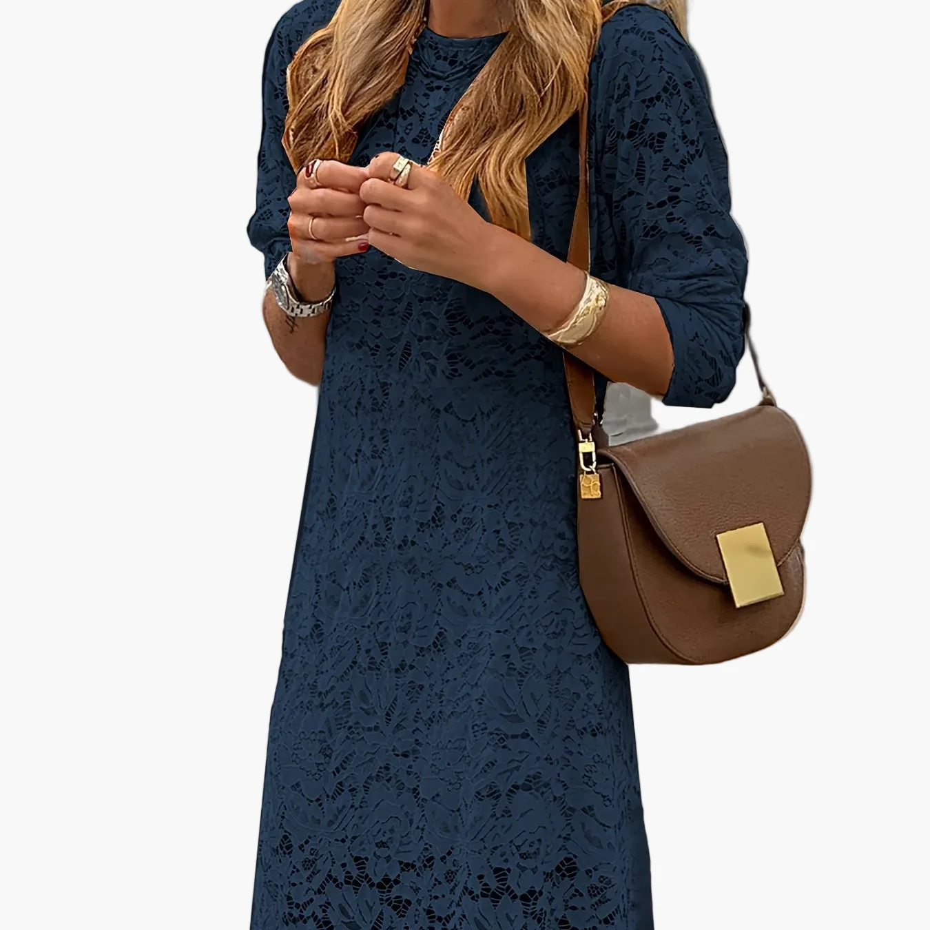 Damen Maxikleid Elegant mit Langarm und Strukturmuster – Perfekt für Alltag und besondere Anlässe - Image 6