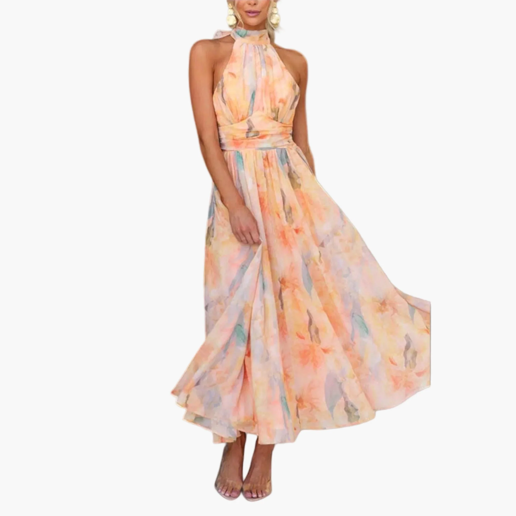 Damen Maxikleid Elegant Wasserfarben-Design für festliche Anlässe und Sommerpartys - Image 3