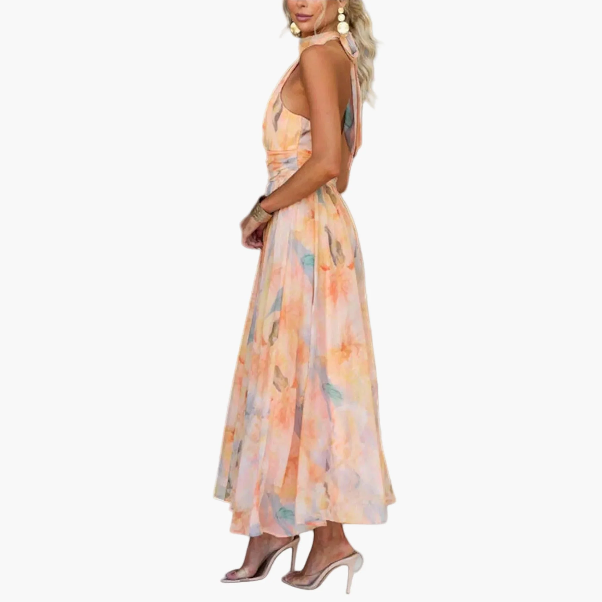Damen Maxikleid Elegant Wasserfarben-Design für festliche Anlässe und Sommerpartys - Image 4