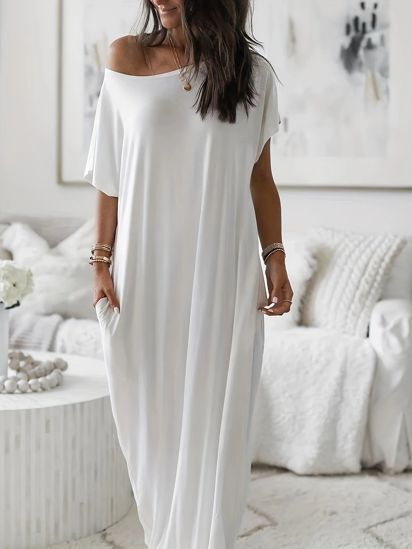 Damen Maxikleid Locker Lässig Sommer Freizeitkleid mit kurzen Ärmeln - Image 4