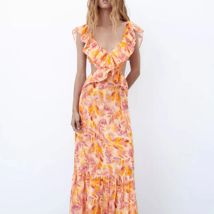 Damen Maxikleid mit Rüschen – Elegantes Partykleid und Sommerkleid im Boho-Stil