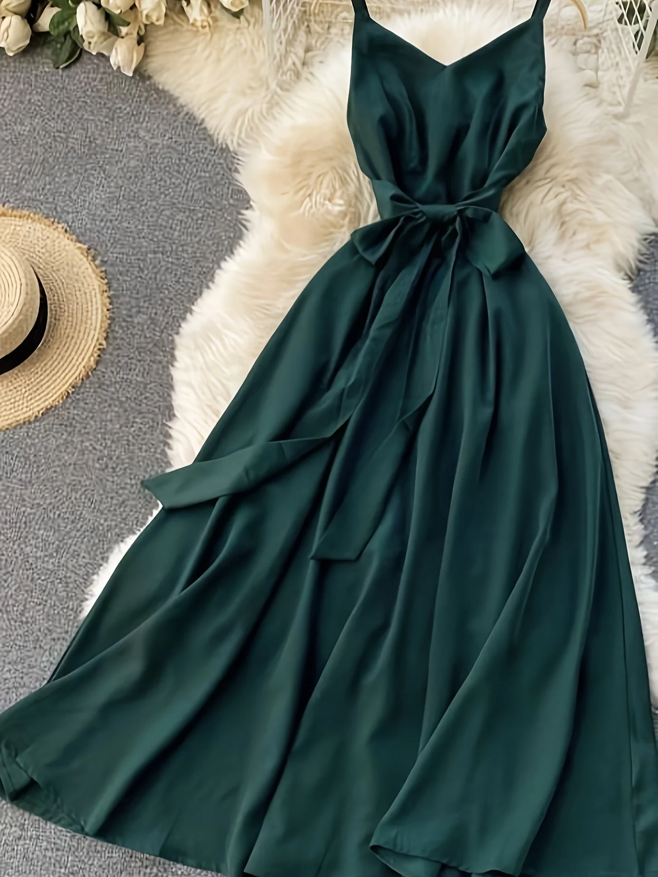 Damen Maxikleid mit Spaghettiträgern und Schleife – Elegantes Sommerkleid für festliche Anlässe
