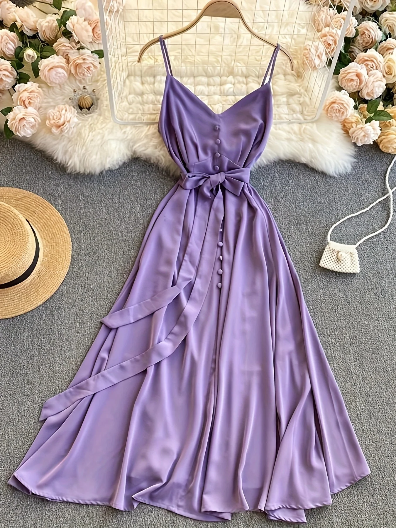 Damen Maxikleid mit Spaghettiträgern und Schleife – Elegantes Sommerkleid für festliche Anlässe - Image 3
