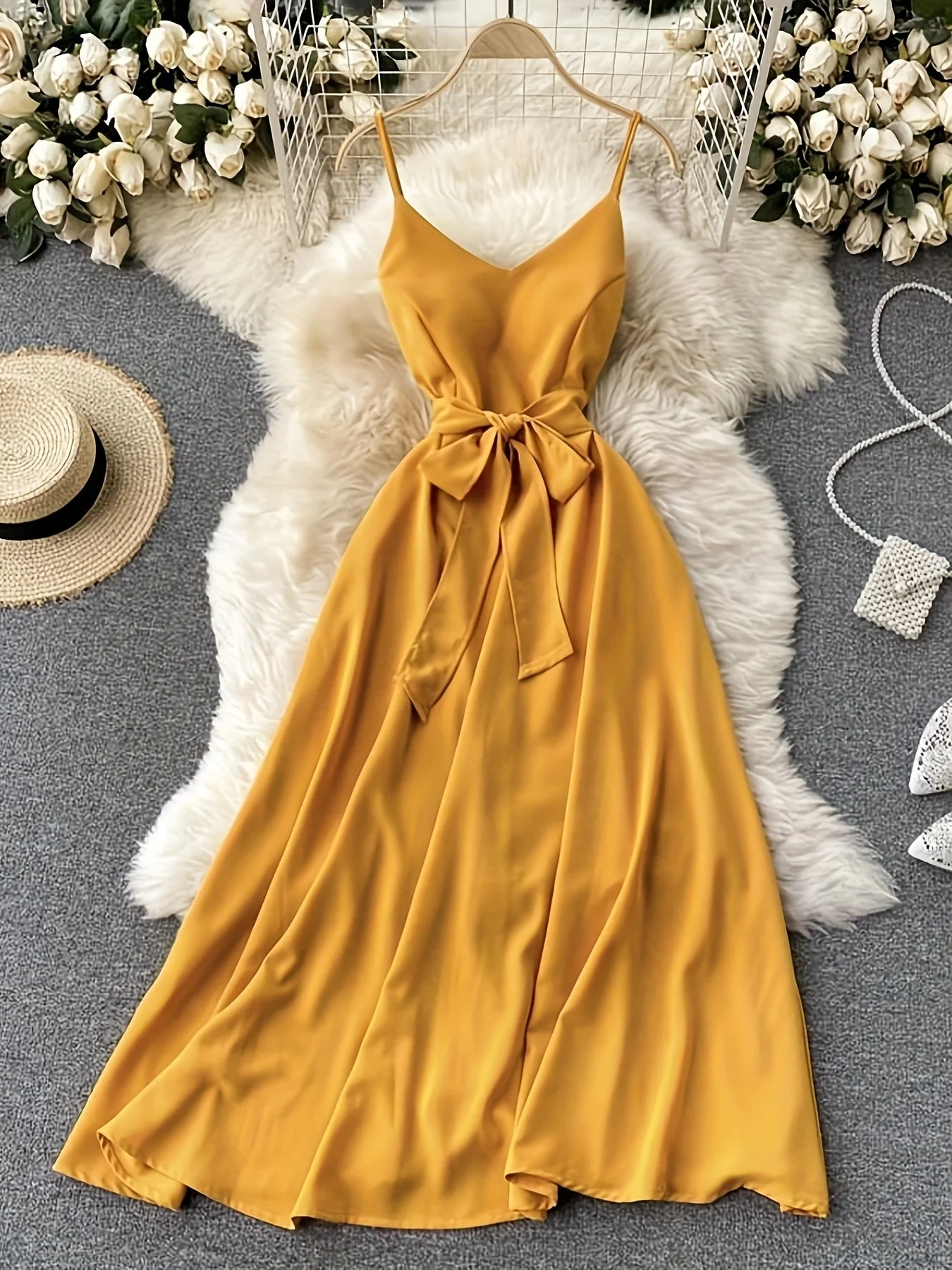 Damen Maxikleid mit Spaghettiträgern und Schleife – Elegantes Sommerkleid für festliche Anlässe - Image 4