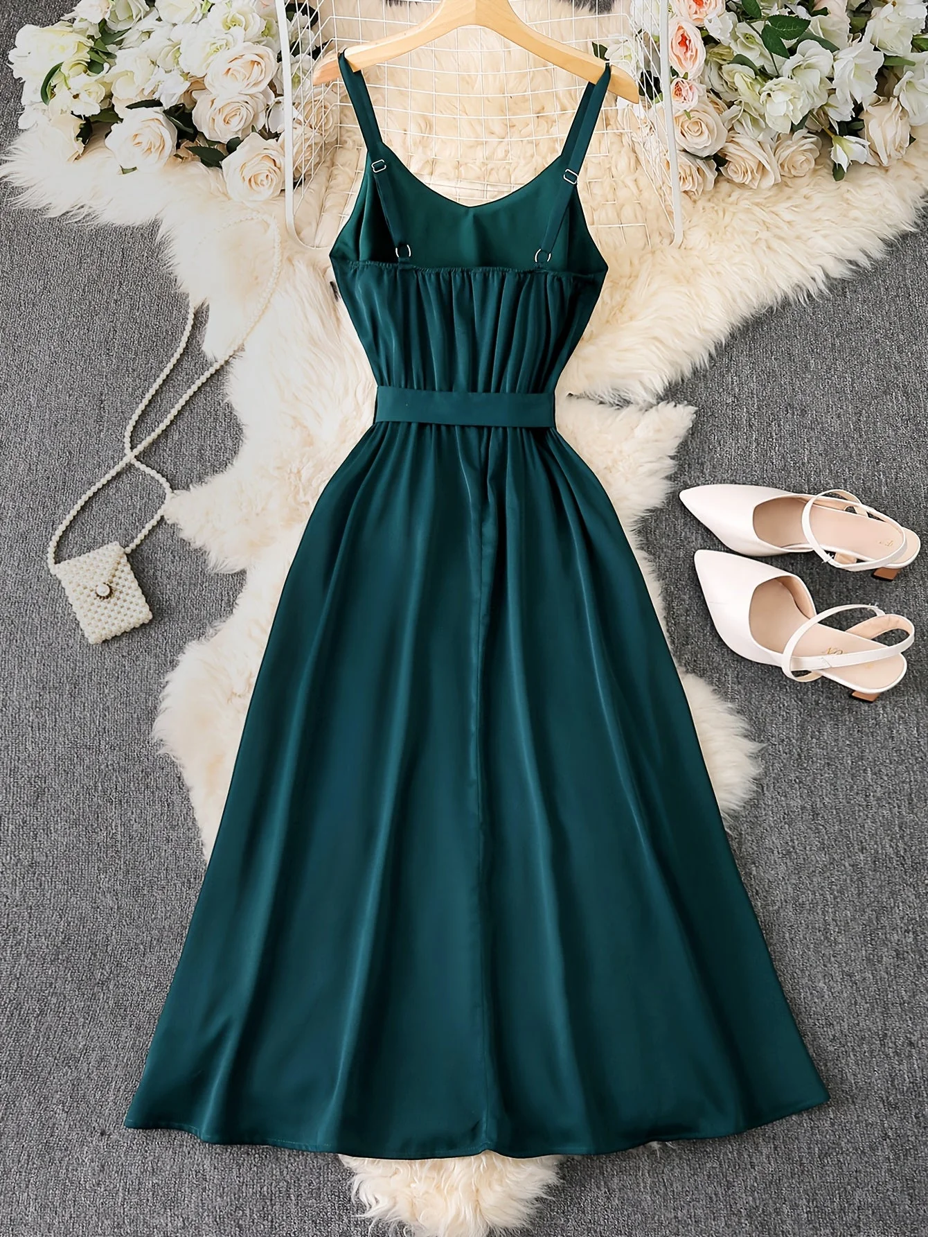 Damen Maxikleid mit Spaghettiträgern und Schleife – Elegantes Sommerkleid für festliche Anlässe - Image 5
