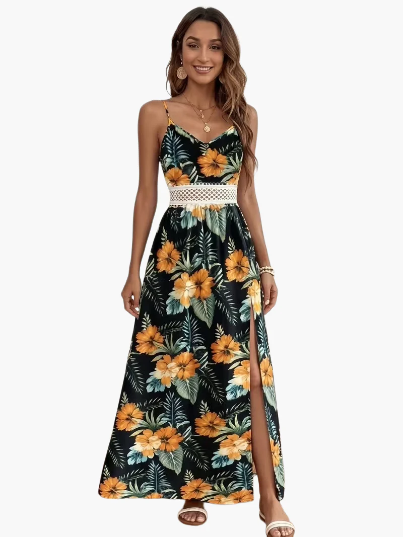Damen Maxikleid mit Tropen-Print und Spitzendetail – Perfekt für Urlaub & Sommer - Image 11