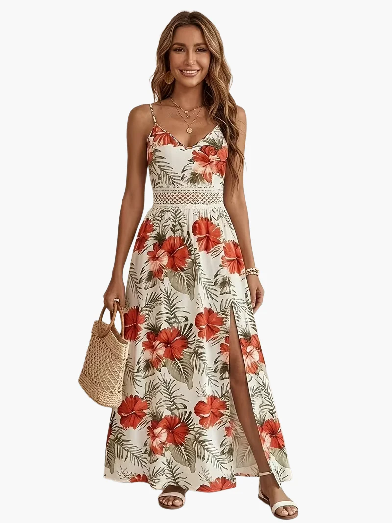 Damen Maxikleid mit Tropen-Print und Spitzendetail – Perfekt für Urlaub & Sommer - Image 9