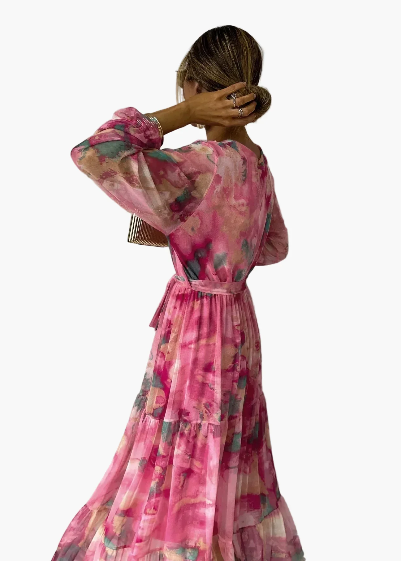 Damen Maxikleid Wickelstil Elegant Festlich mit Blumenmuster – Perfekt für besondere Anlässe - Image 2
