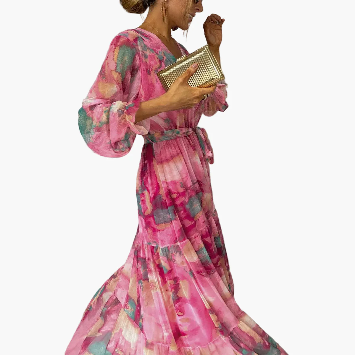 Damen Maxikleid Wickelstil Elegant Festlich mit Blumenmuster – Perfekt für besondere Anlässe - Image 4